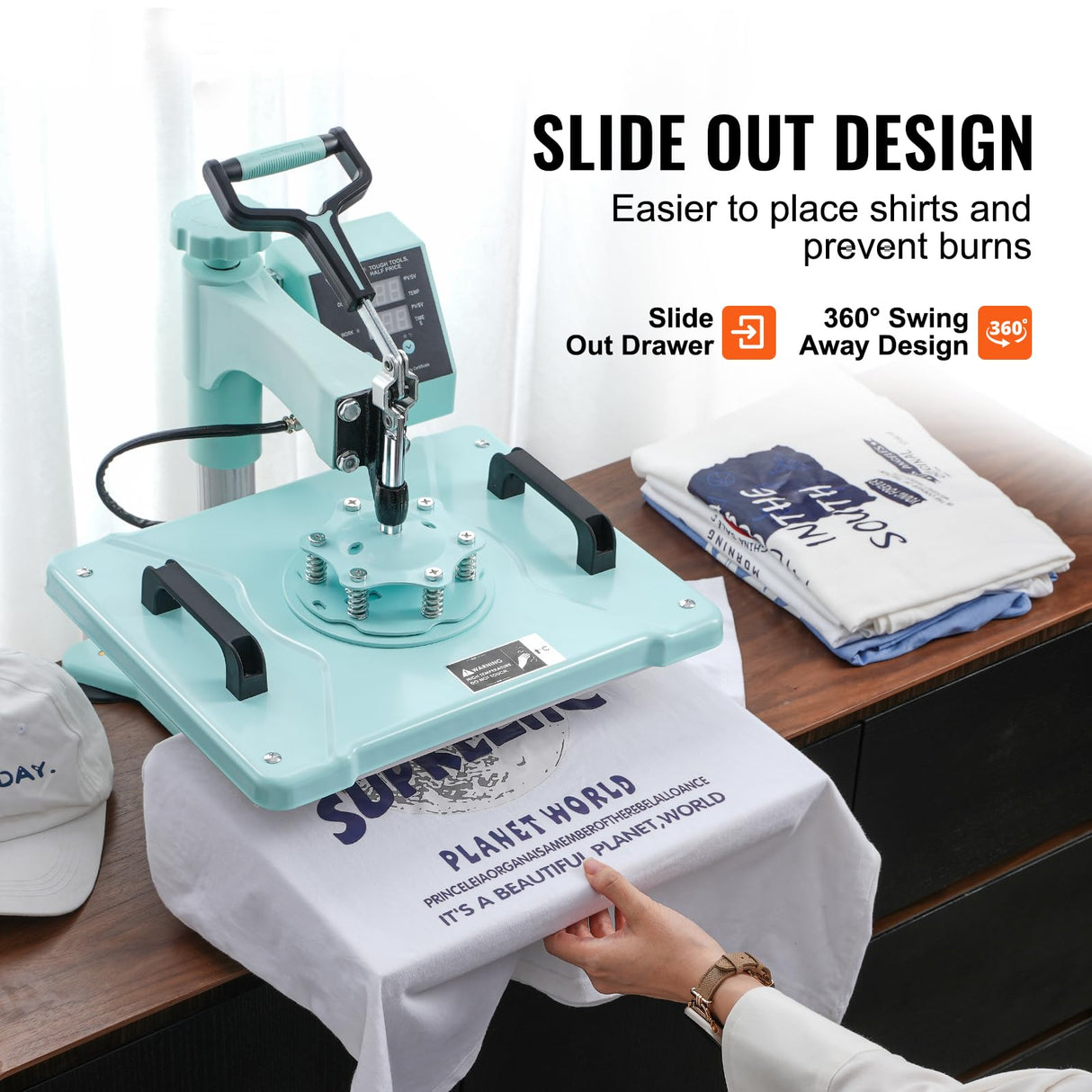 VEVOR 2 in 1 Heat Press Machine, Slide Out Tshirt Press Machine with Hat Press, 360° Swing Away Heat Transfer Machine Multifunction Combo for T-Shirt Hat Cap VEVOR