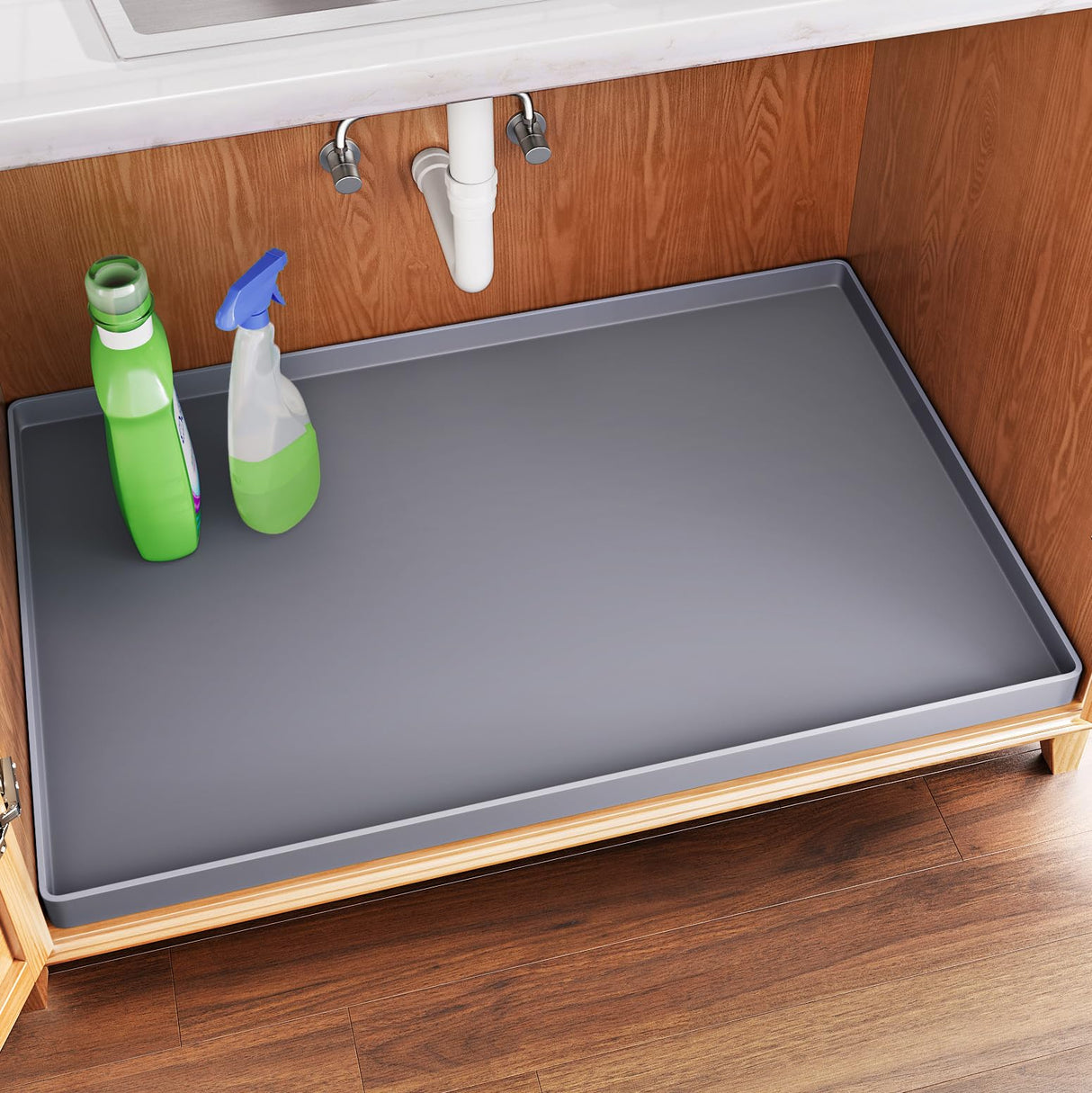 FLATO Waterproof Under Sink Mat 34" x 22" Shelf Liner for Kitchen and Bathroom, Cabinet Protector, Organizers and Storage, Flexible Silicone Drip Tray FLATO