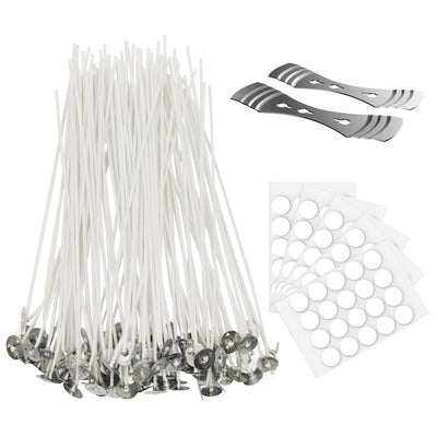 Ohcans 100 Pcs Cotton Candle Wick 8'',Wicks Coated with Paraffin Wax, 100PCS Candle Wick Stickers and 2PCS Metal Candle Wick Holders for Candle Making, Suit for Soy Beeswax Candle Making DIY
