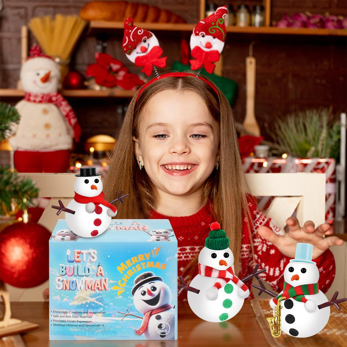 Ariepoue Christmas Stocking Stuffers for Kids Teen Boys Girls - 9 Pack Build Snowman Kit Christmas Crafts Gifts for Kids Creative Air Dry Modeling Clay Xmas Gift Birthday Gifts Ariepoue