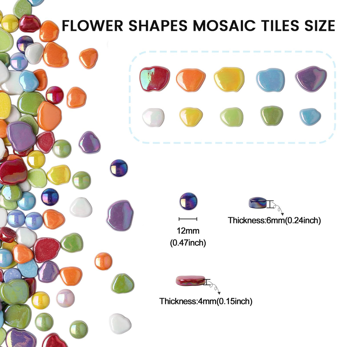 Youway Style Flower Mosaic Tiles for Crafts Bulk,1LB Iridescent Mosaic Tiles Supplies, Petal Mosaic Pieces for Garden Decoration,DIY Glass Mosaic Crafts Youway Style