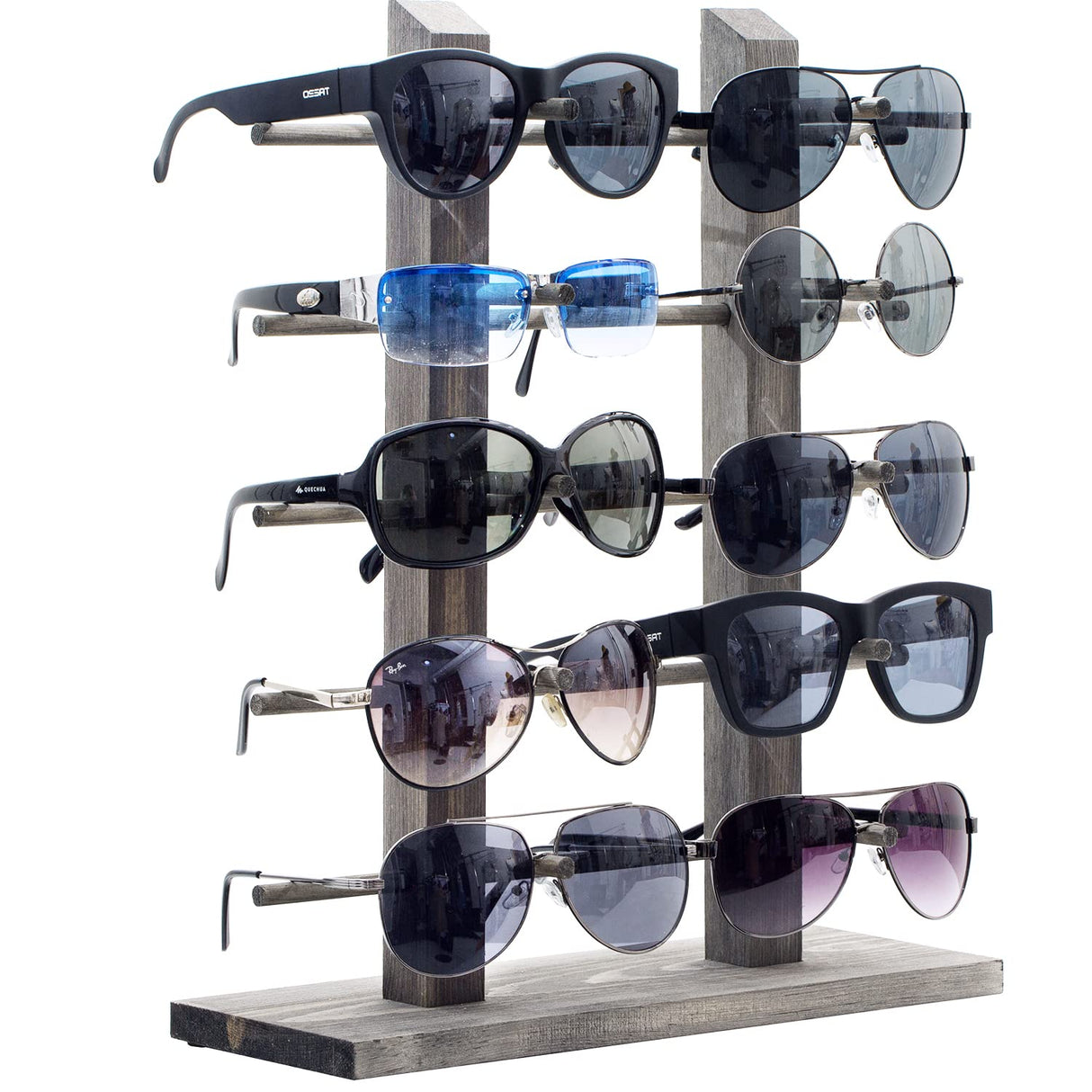MyGift Sunglasses Display Stand, Vintage Gray Wood Tabletop Eyeglass Storage Rack, Holds up to 10 Pairs of Eyewear MyGift
