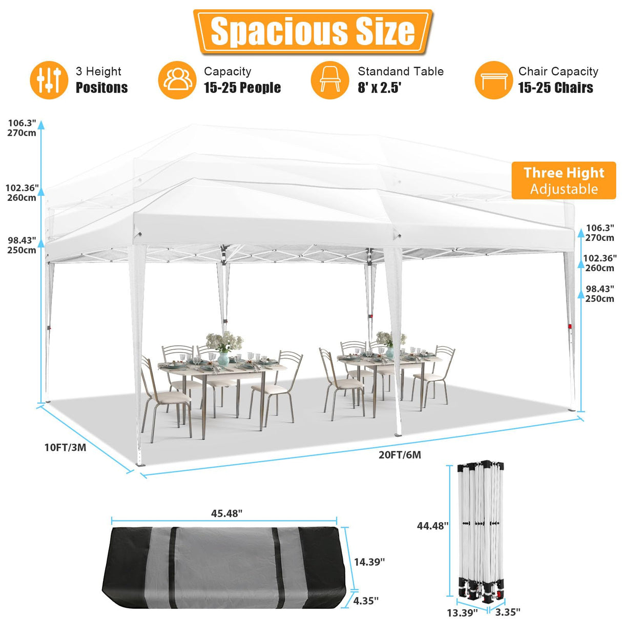 HOTEEL 10x20 Pop Up Canopy with 6 Sidewalls, One-Push Setup Canopy Tent with 8 Windbreak Poles, 10x20 Waterproof Outdoor Canopies for Parties Market Weddings Camping Patios (White) Hoteel