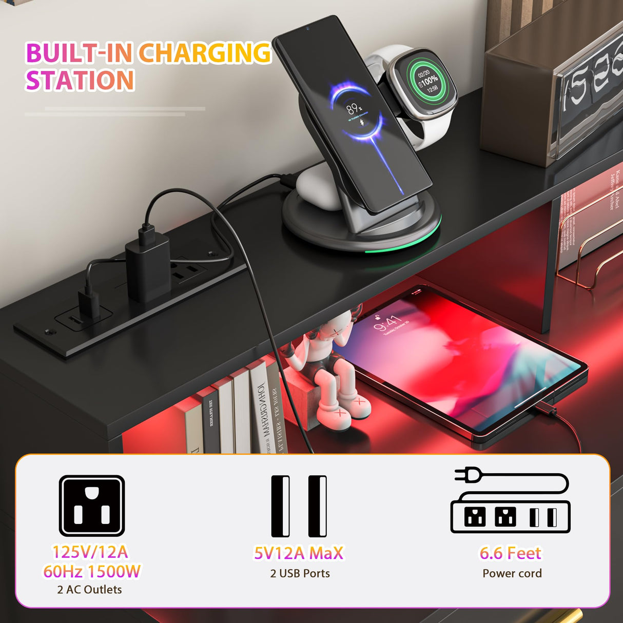 knoworld Black 9 Drawer Dressers for Bedroom, Modern Large Dresser with LED Light and Power Outlet, Wooden Long Dresser, Triple Dresser for Bedroom, Living Room, Entryway, Hallway knoworld