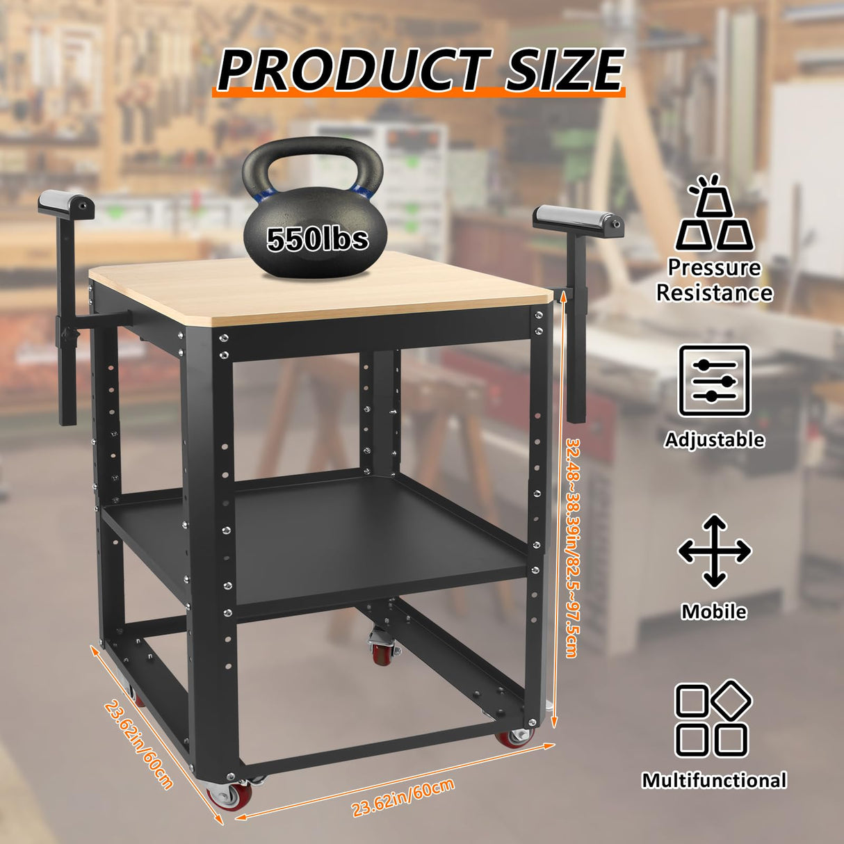 SGOLAN Rolling Planer Stand,550 lbs Load Capacity Tool Stand with Wheels, Height Adjustable Miter Saw Planer Table with Extension Rollers, for Most Planers, Saws, Bench-top Machines, Power Tools SGOLAN