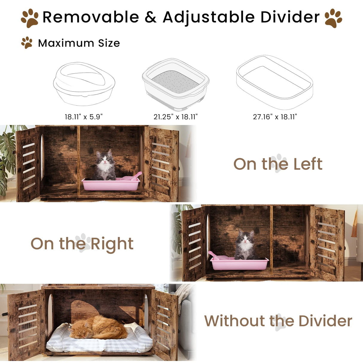 Recaceik Cat Litter Box Enclosure with Cat Tree, Hidden Cat Washroom Furniture with Divider, Wooden Cat House with Platform, Scratching Post and Soft Plush Perch, Indoor Pet Cabinet,Rustic Brown Recaceik
