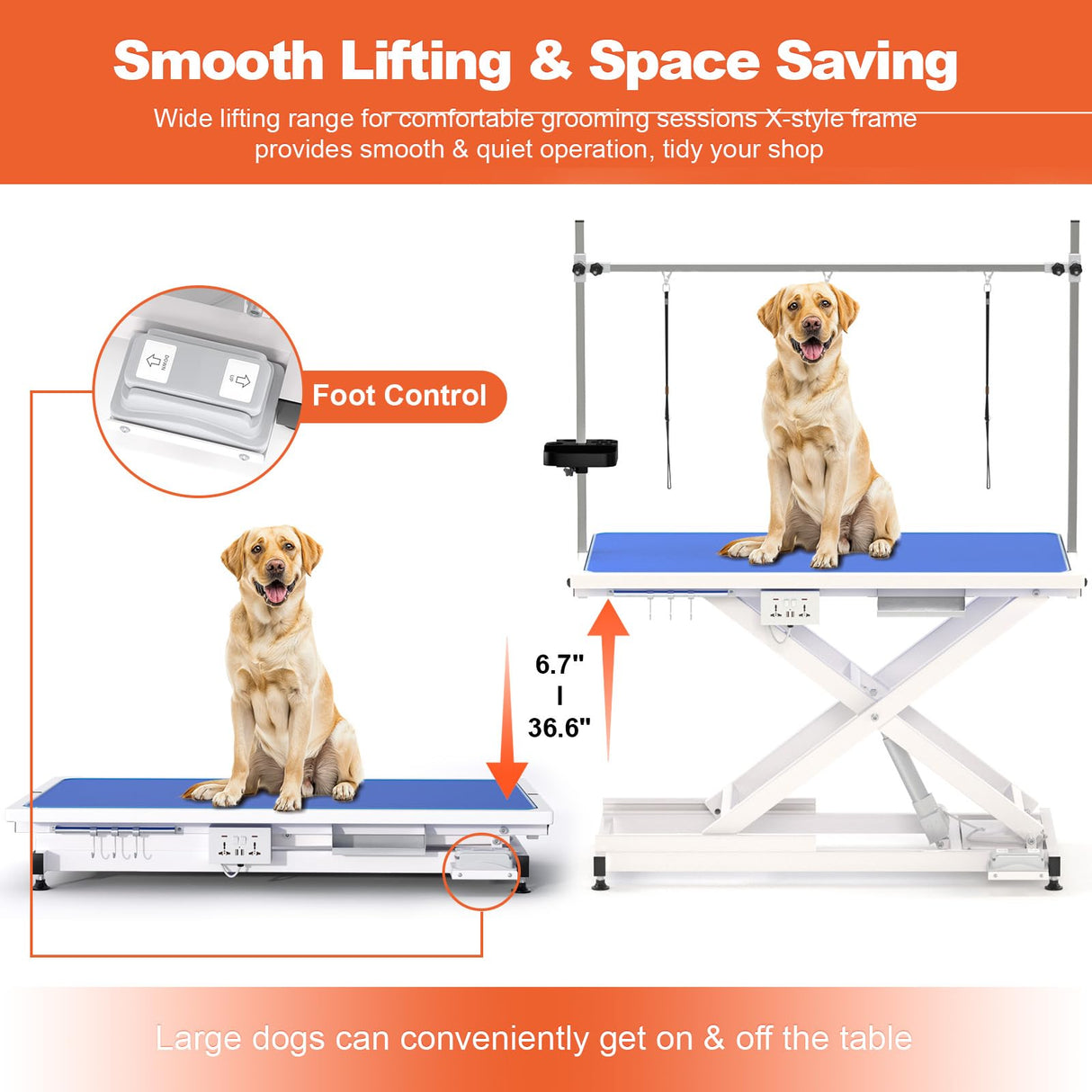 ynhunreth 49'' Electric Dog Grooming Table, Professional Heavy Duty Grooming Table for Dogs at Home 400lbs with Tool Organizer/3 Nooses/Adjustable Arm/Foot Control, Blue ynhunreth