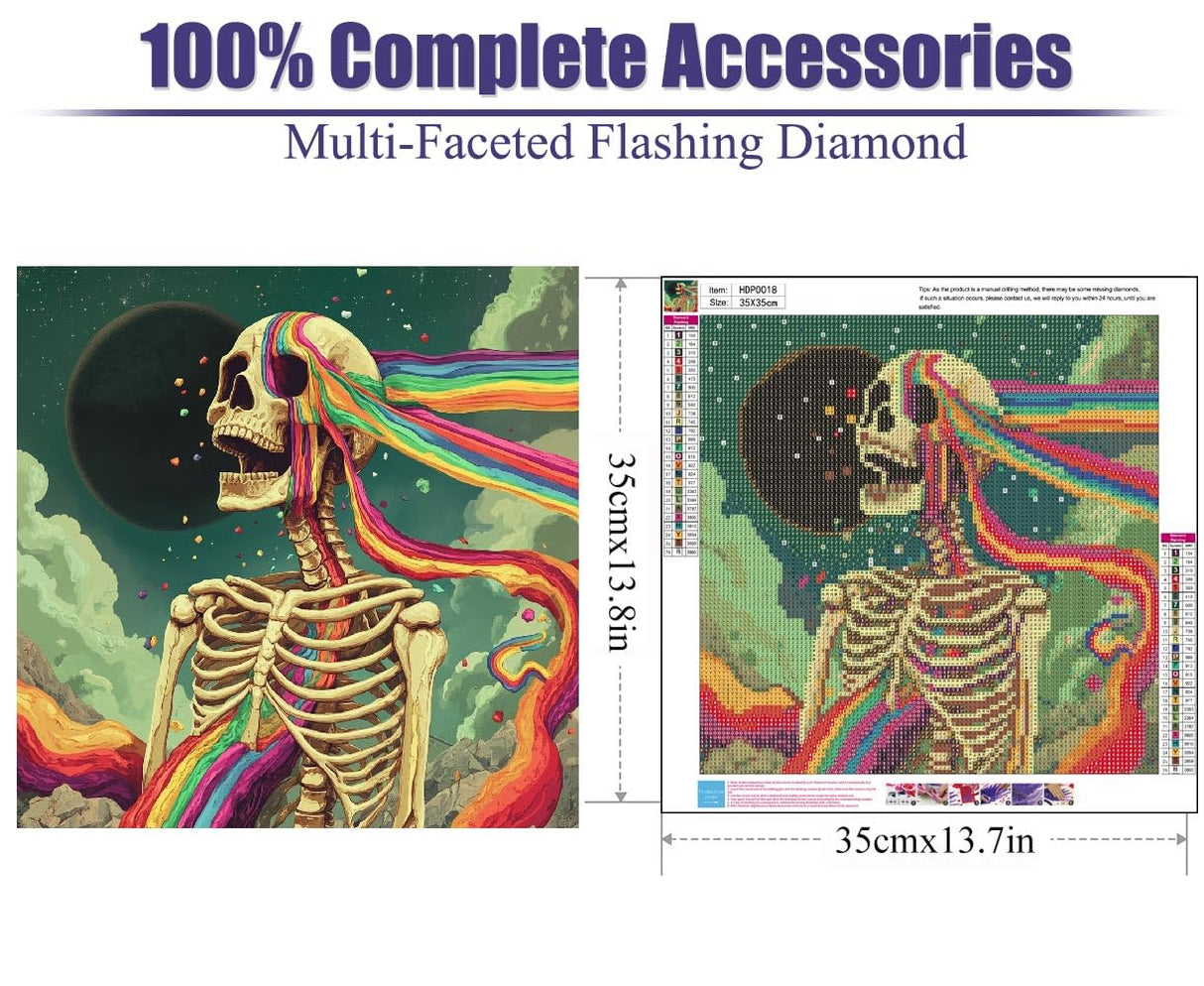 ShiCattle Skull Diamond Art Kits for Adults Beginners,DIY Full Round Drill Diamond Painting Kits Rainbow,Paint by Diamonds Dot Gem Art Crystal Easy,Home Wall Decor 13.7X 13.7Inch ShiCattle