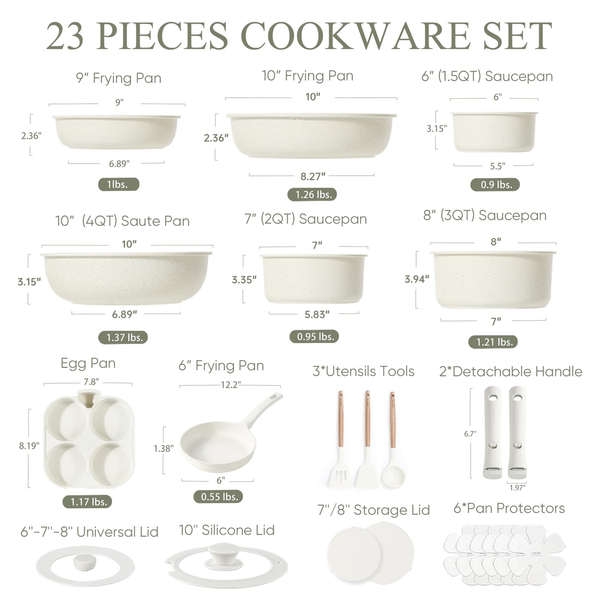 CAROTE 23pcs Pots and Pans Set Non Stick, Cookware Sets, Kitchen Set, Oven/Dishwasher/Fridge Safe, Space Saving Pots Set, Nonstick Set with Versatile Detachable Handle, Induction RV Set, Cream CAROTE