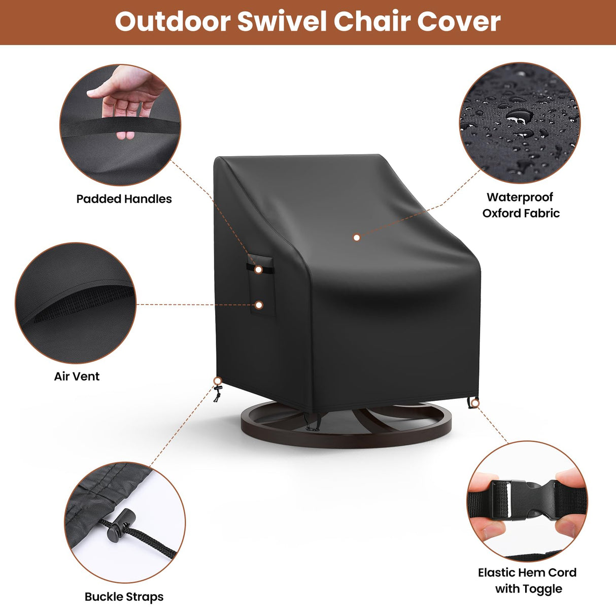 Mrrihand Outdoor Swivel Lounge Chair Cover Waterproof, 2 Pack Heavy Duty Patio Rocking Chair Covers for Outdoor Furniture, 33" W×37" D×38.5" H, Black Mrrihand