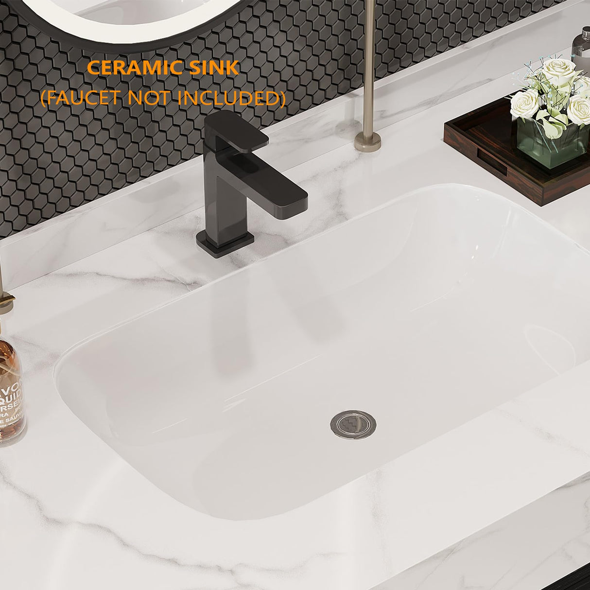 40 Inch Modern Wall Mounted Bathroom Vanity with Ceramic Sink. Quick Assembly Solid Wood Floating Bathroom Vanity Cabinet with 2 Drawers and 2 Storage,Black.… Glintee