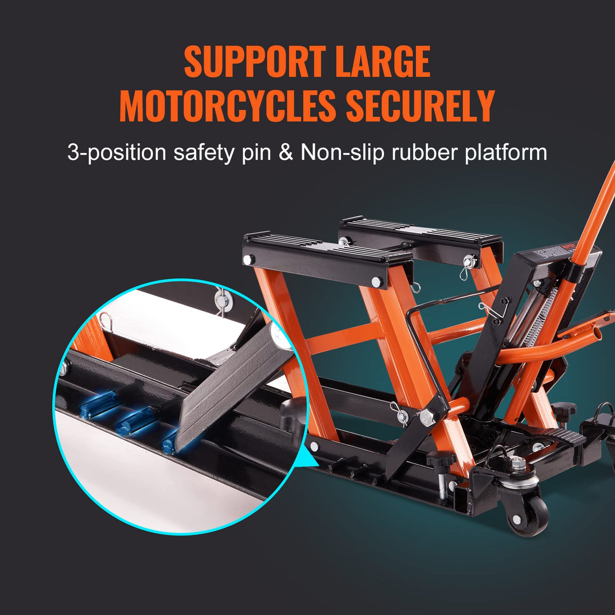 VEVOR Hydraulic Motorcycle Lift Jack, 1500 LBS Capacity ATV Scissor Lift Jack, Portable Motorcycle Lift Table with 4 Wheels, Hydraulic Foot-Operated Hoist Stand for Motorcycle ATV UTV Powersports VEVOR