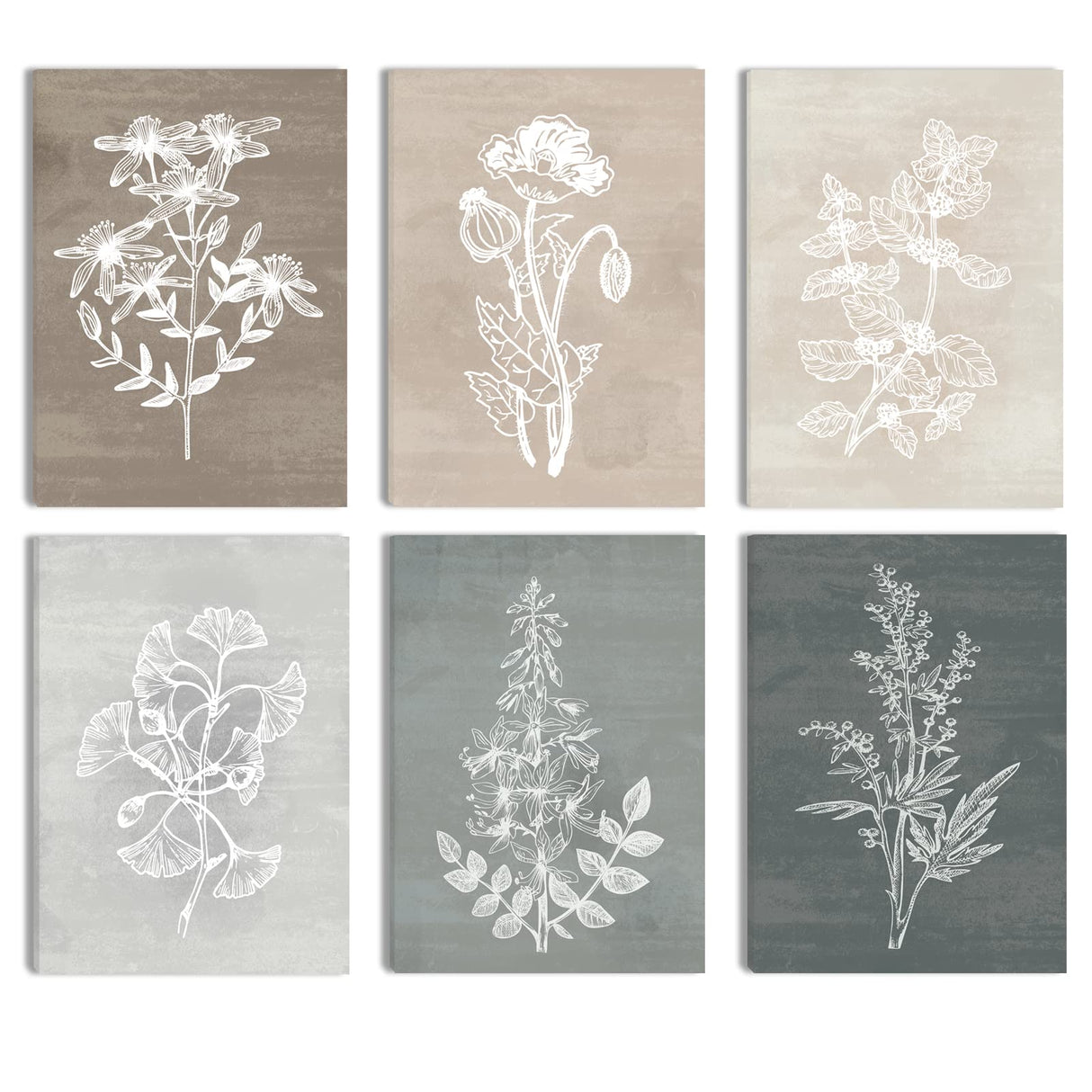BINCUE Neutral Botanical Plant Canvas 6 Pieces Rustic Farmhouse Wall Art for Living Room Bedroom and Bathroom,Canvas Paintings Print Set Decor 12"x 16" BINCUE