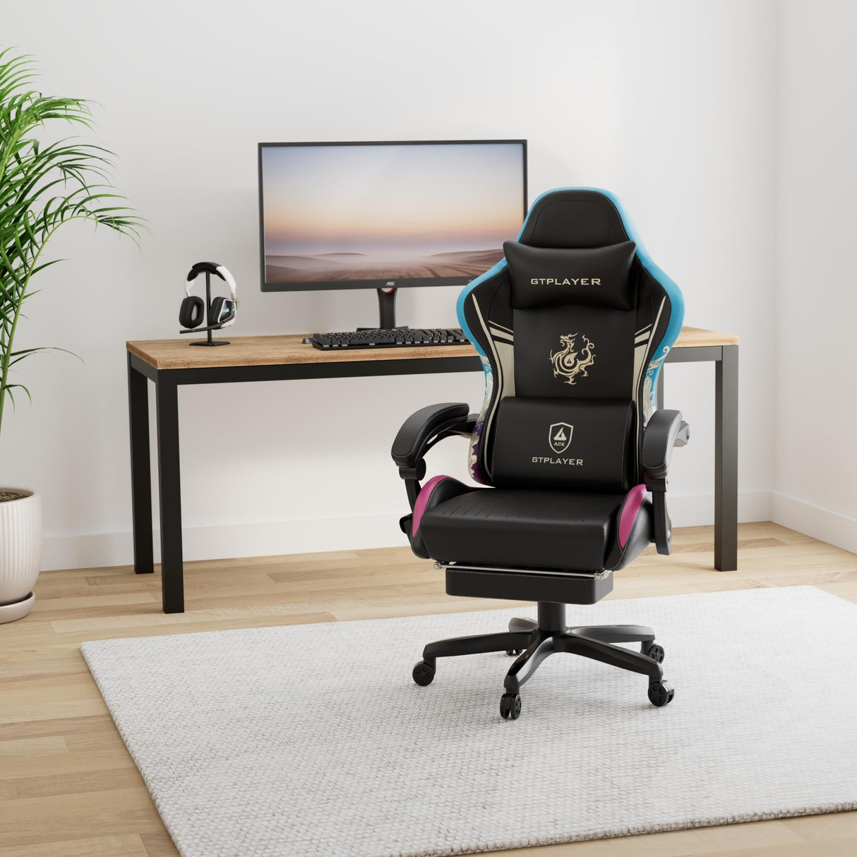 GTPLAYER Gaming Chair with Bluetooth Speakers and Footrest, Dragon Series Video Game Chair ,Heavy Duty Ergonomic Chair,Esports Gaming Chair,Computer Office Desk Chair by GTRACING(Black) GTPLAYER