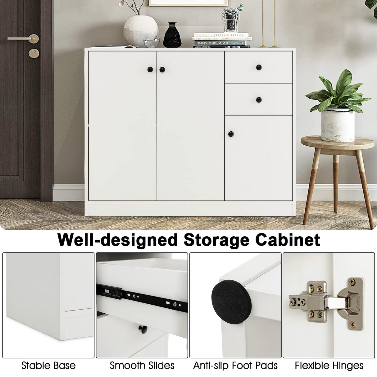 Giantex Buffet Cabinet with Storage - Kitchen Sideboard with 2 Drawers, 3-Door Large & Small Cabinet, Adjustable Shelves, White Pantry Cupboard for Dining Room, Console Table for Entryway Giantex