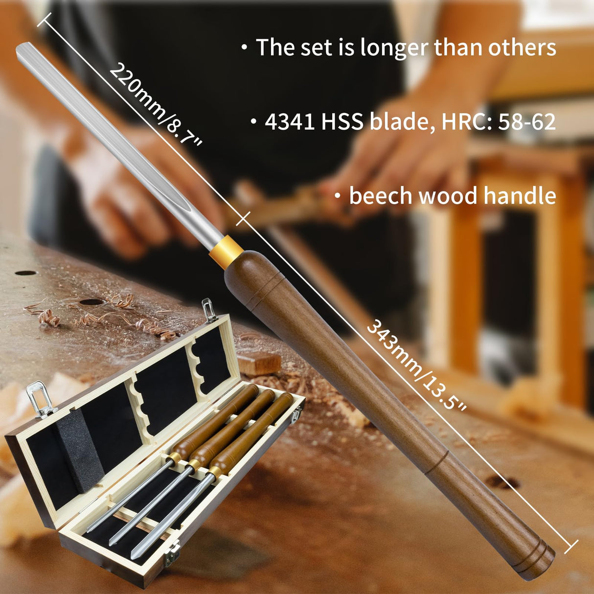 DEEFIINE 3 Pcs HSS Bowl Gouge Lathe Chisel Set, Wood Lathe Bowl Turning Tools with Wooden Box, 1/4-Inches, 3/8-Inches and 1/2-Inches chisels for woodturning DEEFIINE