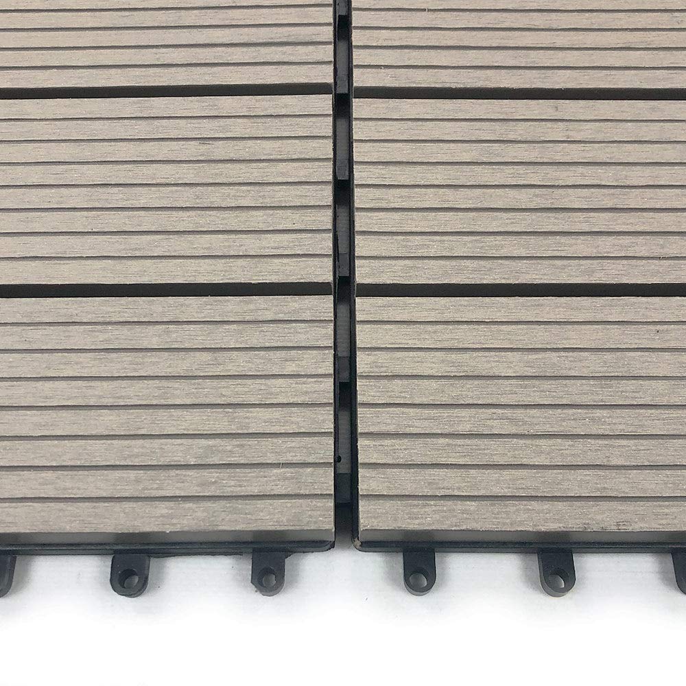 RevTime Easy DIY Wood-Plastic Deck Tiles 12" x 12" x 3/4”, Outdoor Garden, Interlocking Outdoor Deck Floor, Patio Area, Patio Paver, Gray (9 pcs in a Pack) RevTime