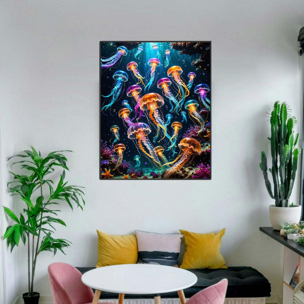 Paint By Numbers Kit For Adults Beginner, Colourful Jellyfish Adult Paint By Number Kits On Canvas Ocean Animal Adults' Paint-By-Number Kits Diy Oil Painting Kits For Gift Home Wall Decor 16x20 Inch ldazao