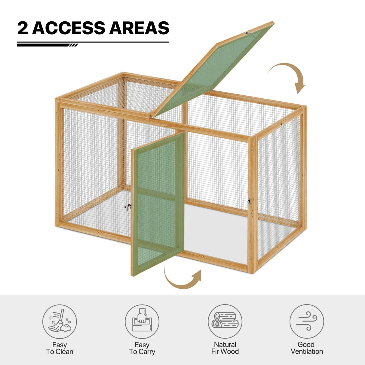 MoNiBloom Chicken Run for Yard Wood Chicken Cage Rabbit Hutch Bunny Pen with Openable Roof and Side Door, Outdoor Lockable Duck Coop Small Animal Habitat Enclosure Hen Coop Add-Ons, 45 x 24 x 28 inch MoNiBloom