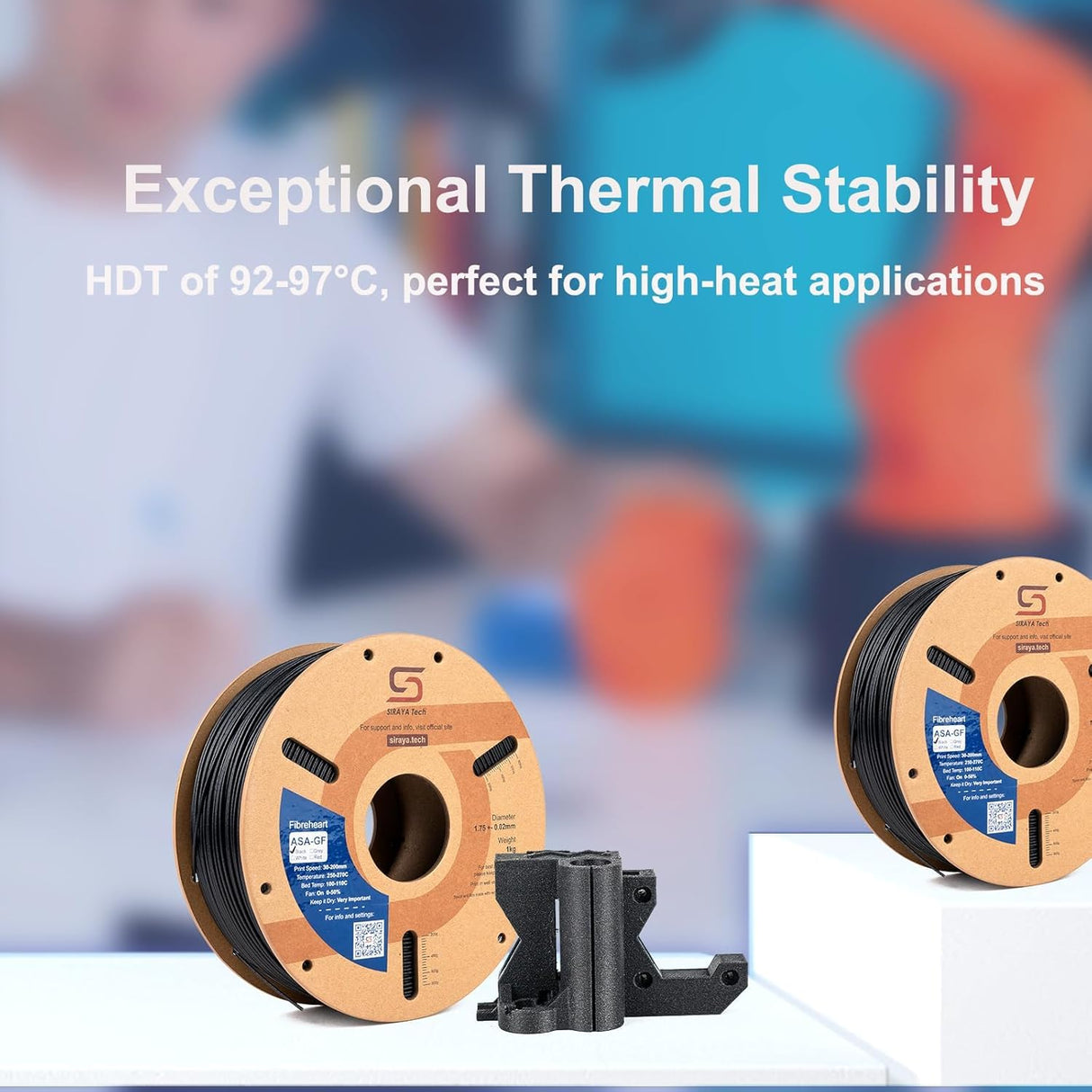 Siraya Tech Fibreheart ASA-GF 3D Printer Filament, 10% Glass Fiber Reinforced, Superior Weather & UV Resistance, High Strength & Thermal Stability for Outdoor & High-Impact Applications (1kg, Black) Siraya Tech