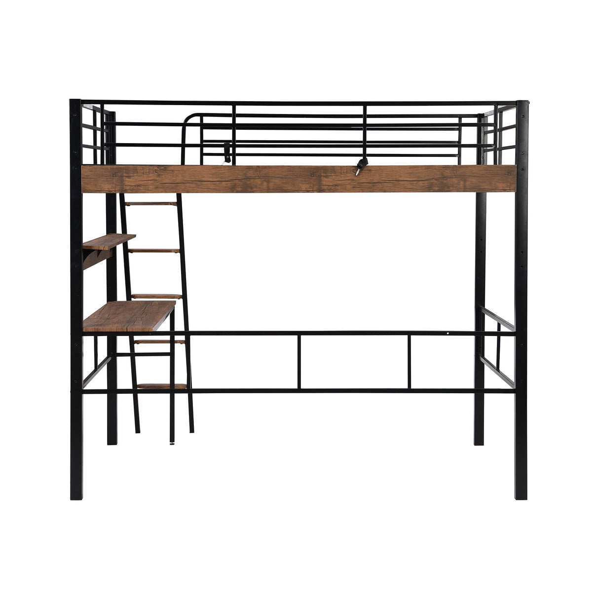 Janusline Metal Full Size Loft Bed with Built-in Desk, Modern Loft Bed Frame with Storage Shelf, Ladder and Safety Guardrail, Easy Assembly, No Box Spring Needed, Black Janusline