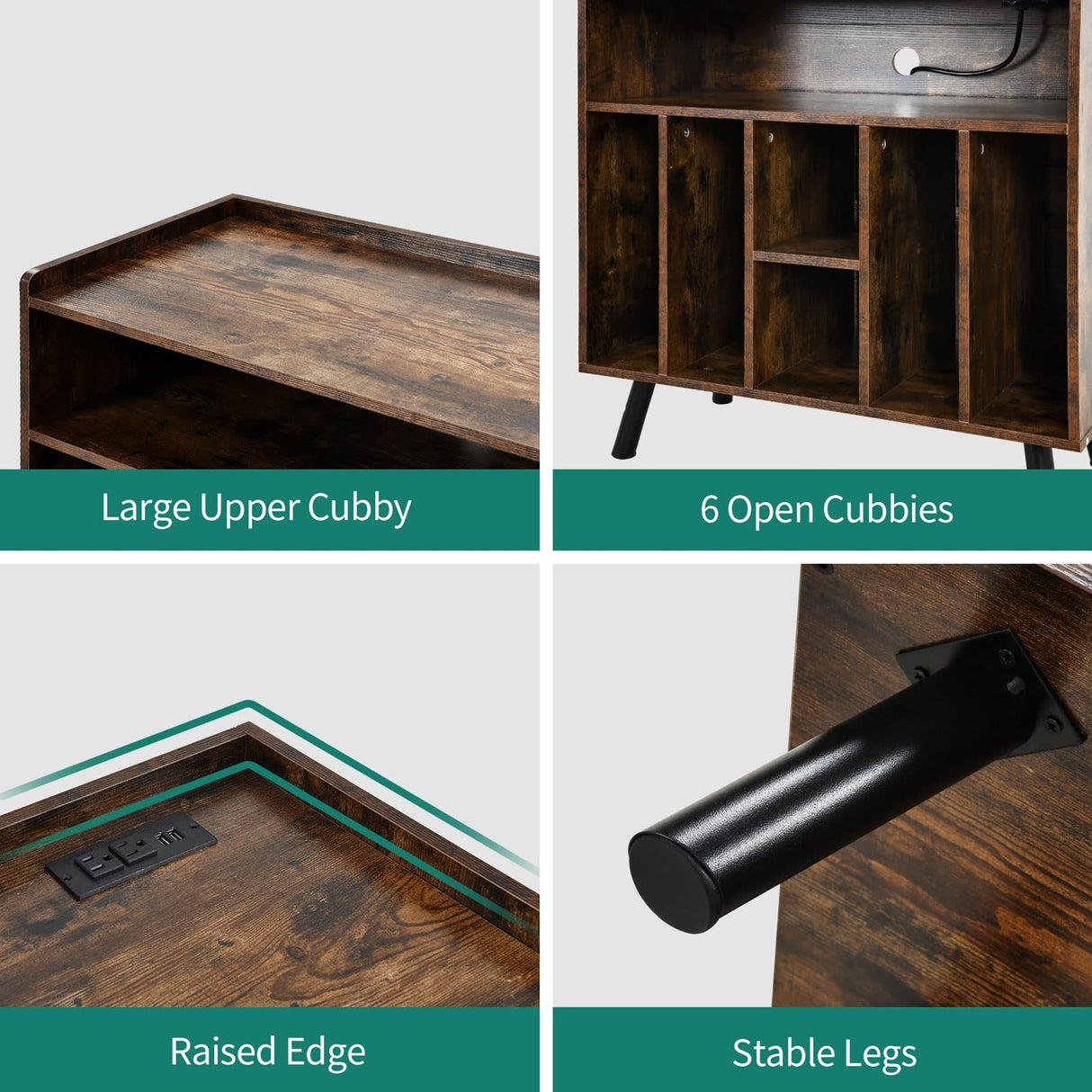 YITAHOME Record Player Stand with Power Outlets and LED Lights Holds Up to 130 Albums, Record Player Table with Storage, Vinyl Record Storage with Solid Legs for Living Room, Bedroom, Grey YITAHOME