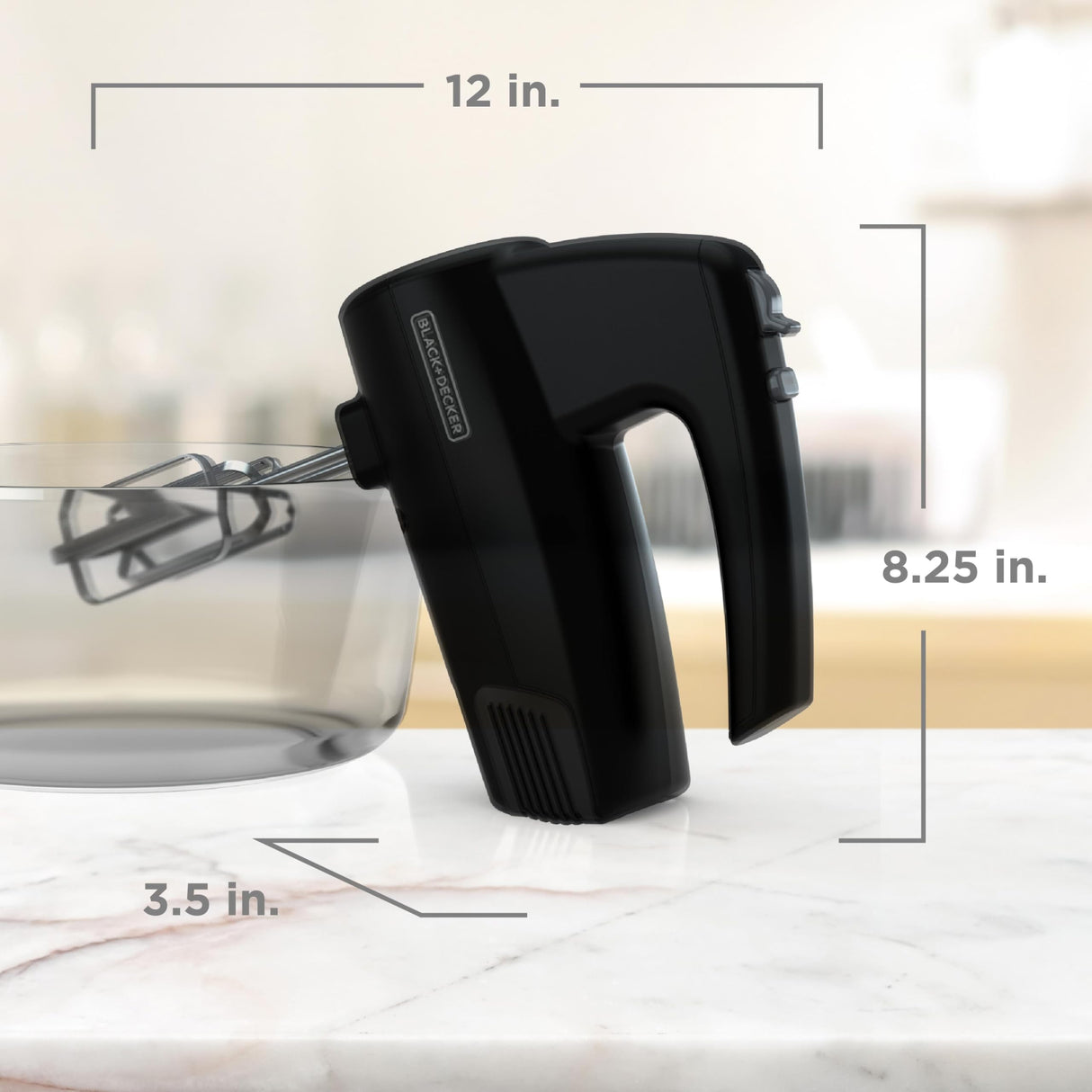 BLACK+DECKER 5-Speed Hand Mixer, 250-Watt for mixing batters, doughs, spreads & more, Turbo Boost & Prevent Splatter Function, Black BLACK+DECKER