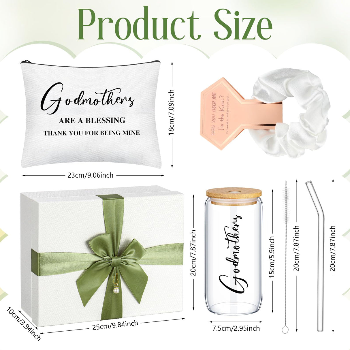 Skylety Godmother Proposal Gifts Set 16 oz Coffee Glass Godmother Cosmetic Bag White Hair Scrunchies,Gift Box, Christmas Gifts for Godmother, Christmas Wedding Holiday Appreciated Gift Skylety
