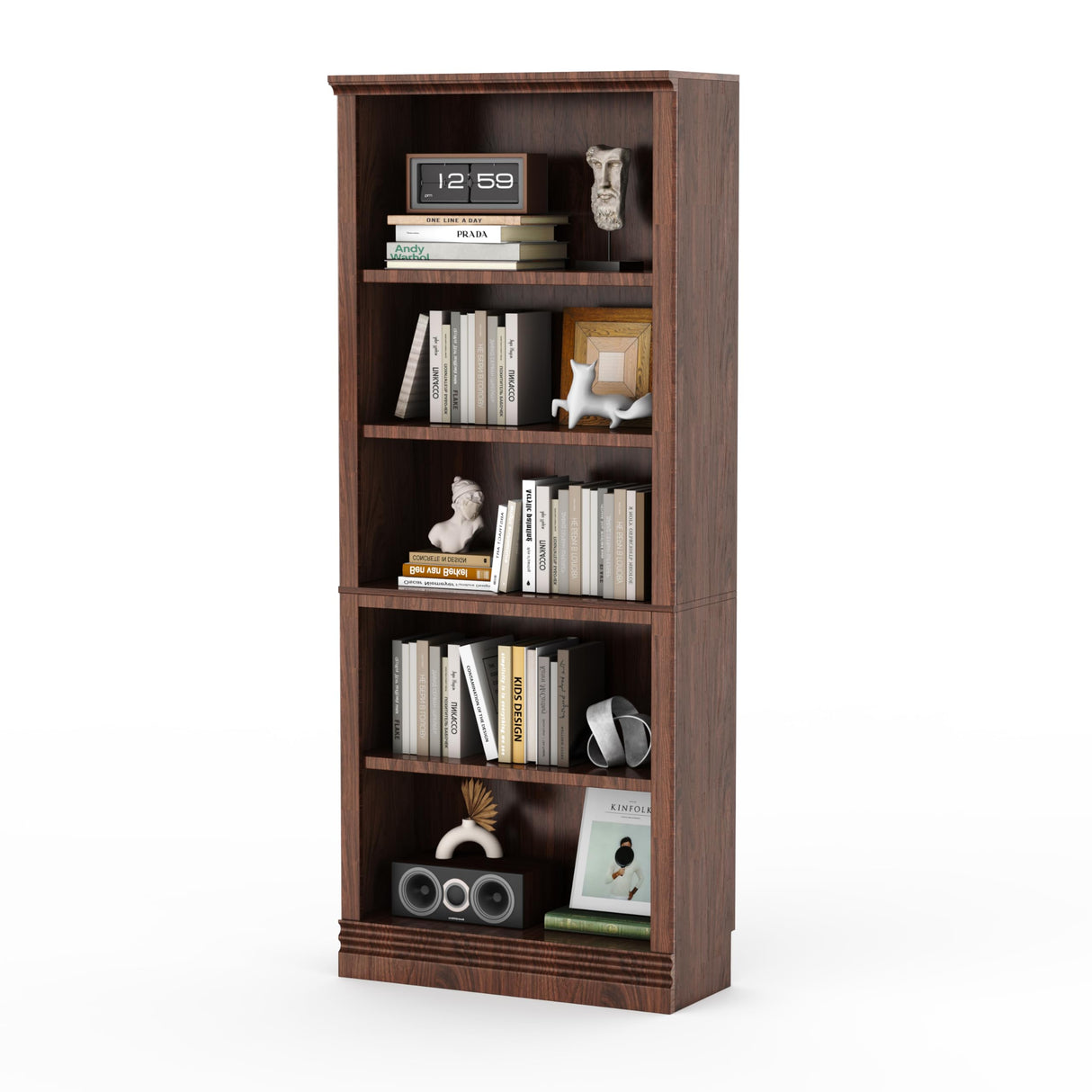 Fllution 72 in Tall Bookcase, 31.3 in Wide Floor Standing Bookshelf, Open Storage 5-Shelf Bookshelves, Dark Cherry Large Indoor Furniture for Home Office School Library Living Room Bedroom Fllution