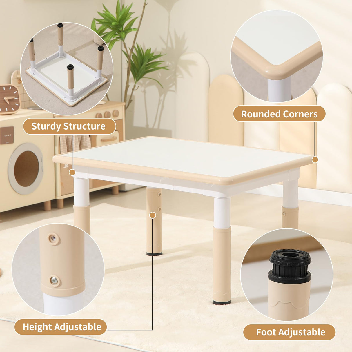 Hulaibit Toddler Table and Chairs, Kids Table and 4 Chairs Set with Graffiti Desktop, Height-Adjustable Kids Study Table for Boys and Girls Aged 3-8, Max 300lbs Hulaibit