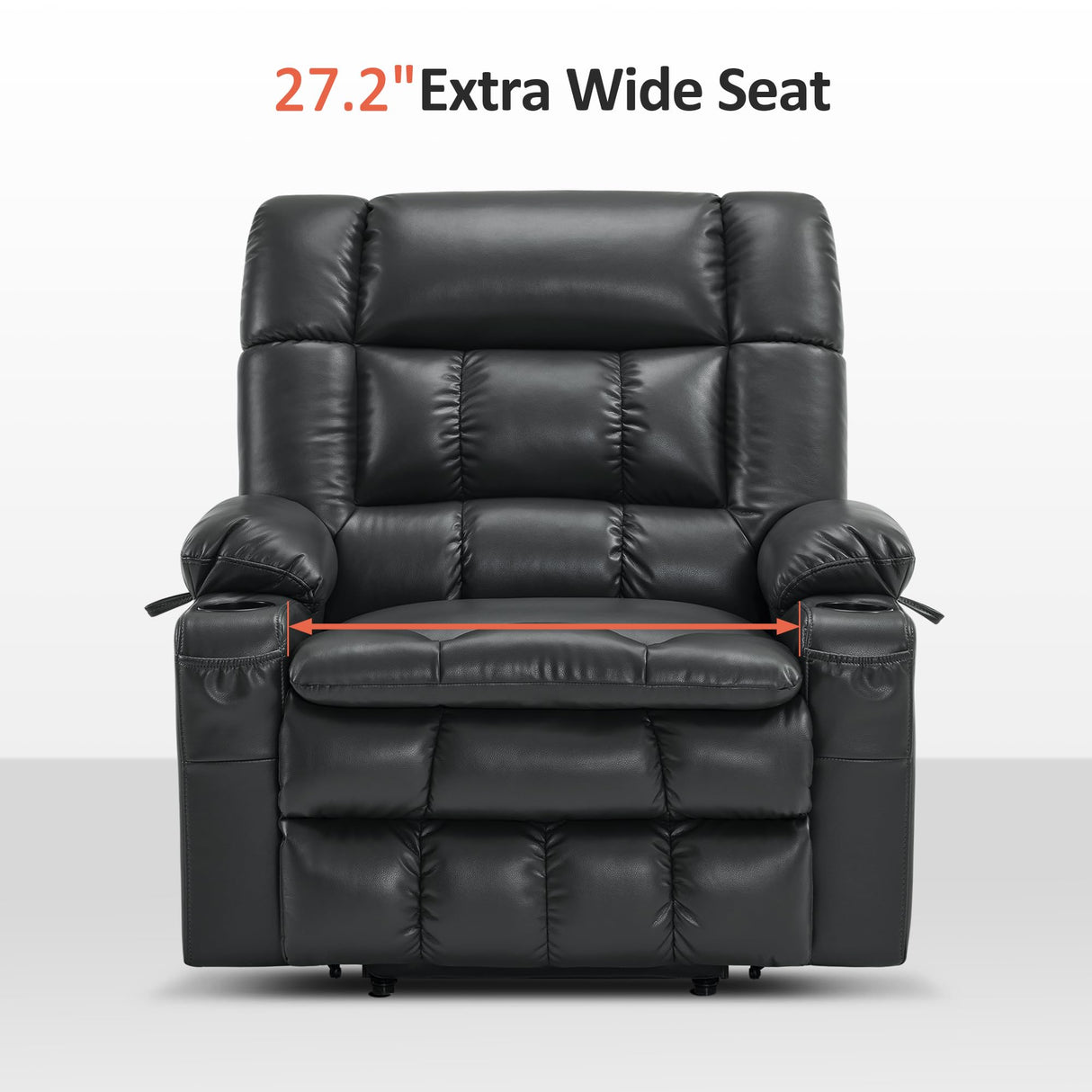 MCombo Dual Motor Power Lift Recliner Chair for Elderly, Lay Flat Lift Chair with Heat and Massage, Petite Wide Lift Chair, Cup Holders, USB A&C Ports, Faux Leather R7894 (Black, Small-Wide) MCombo