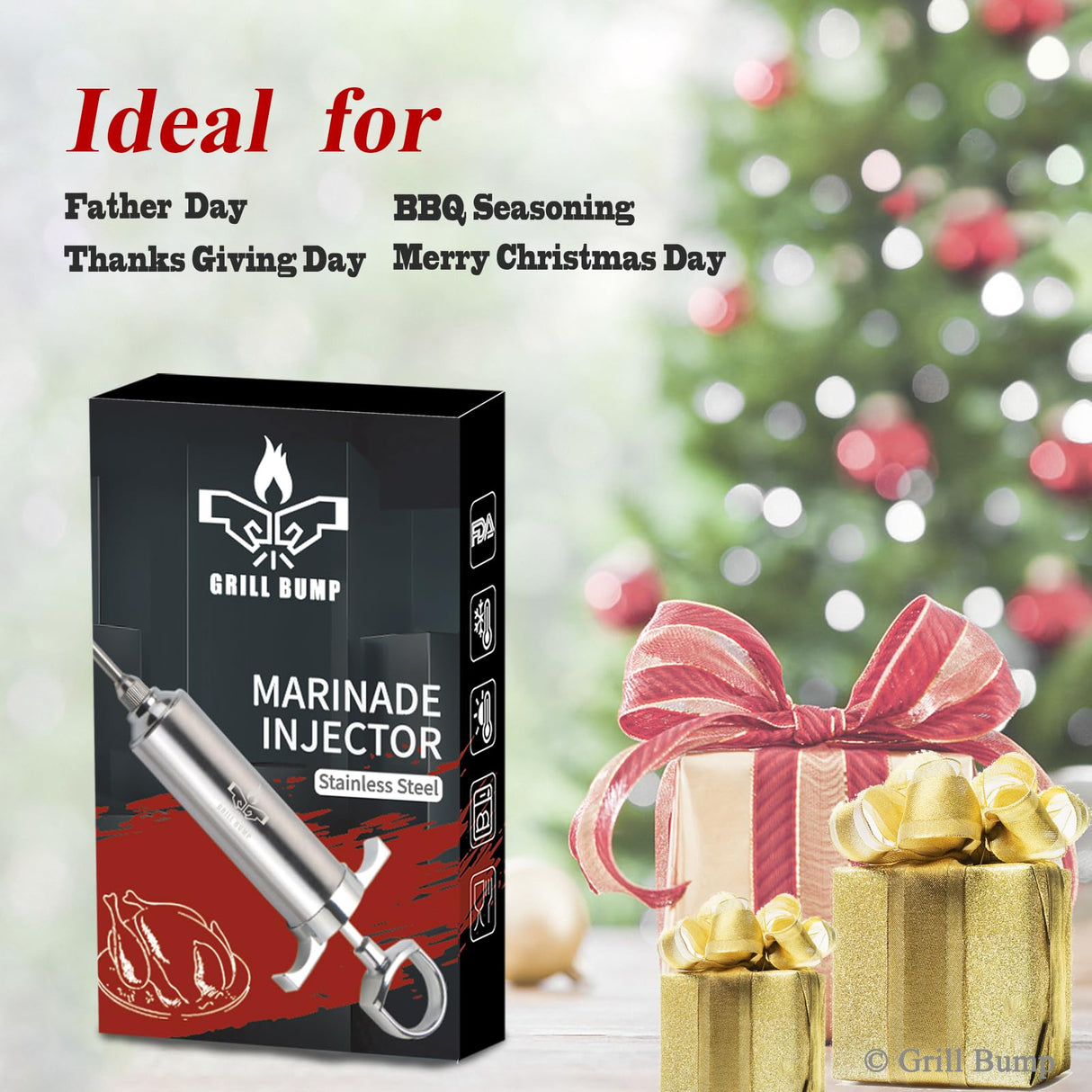 Grill Bump Meat Injector Syringe Kit with 3 Professional Marinade Injector Needles for BBQ Grill Smoker, Turkey and Brisket; 2-oz Large Capacity, Including Paper User Manual, Recipe E-Book (PDF) GRILL BUMP