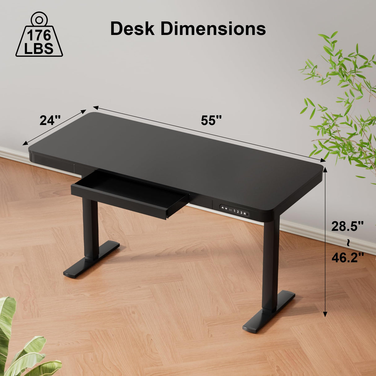 Furmax Electric Standing Desk with Drawer 55 x 24 Inch Adjustable Height Stand up Desk Home Office Computer Desk with USB Ports, Black Furmax