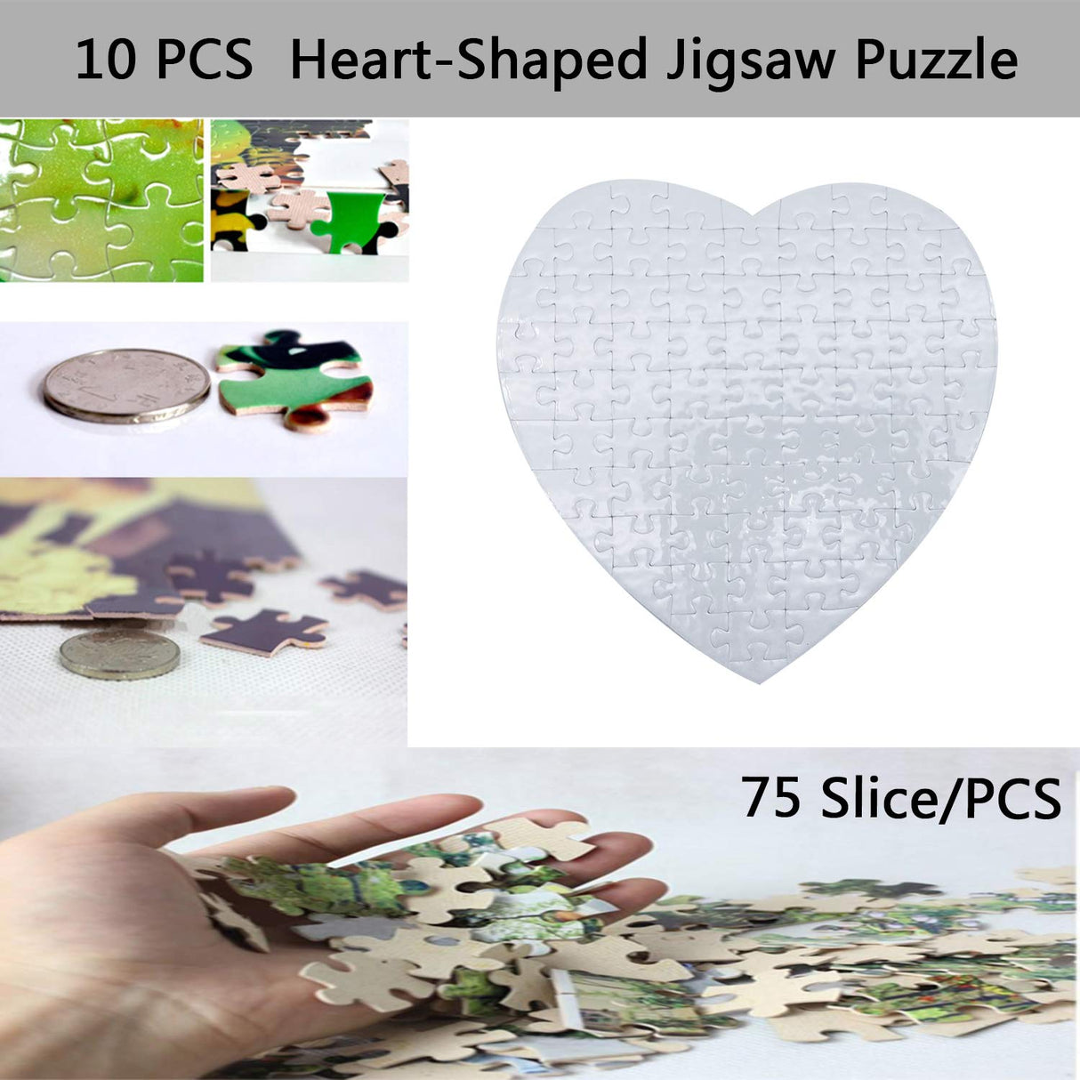 10 Sets Blank Sublimation Heart-Shaped Jigsaw Puzzle with 75 Pieces DIY Heat Press Transfer Crafts Thermal Transfer Puzzle Wholesale Thermal Transfer Pearl Puzzle Blank Puzzle MS WGO