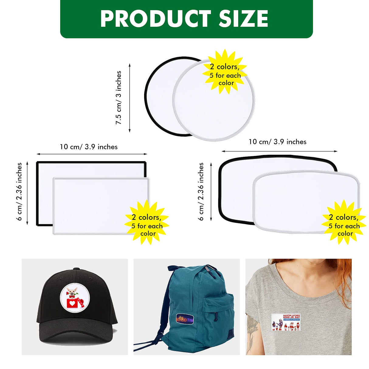 30 Pieces Sublimation Patches Fabric Iron-on Blank Patches 3 Shapes Repair Patches Sublimation Blank Hat Patch for DIY Crafts, Caps Clothes Shoes Bags Backpacks Uniforms (Black and White Frame) Waydress