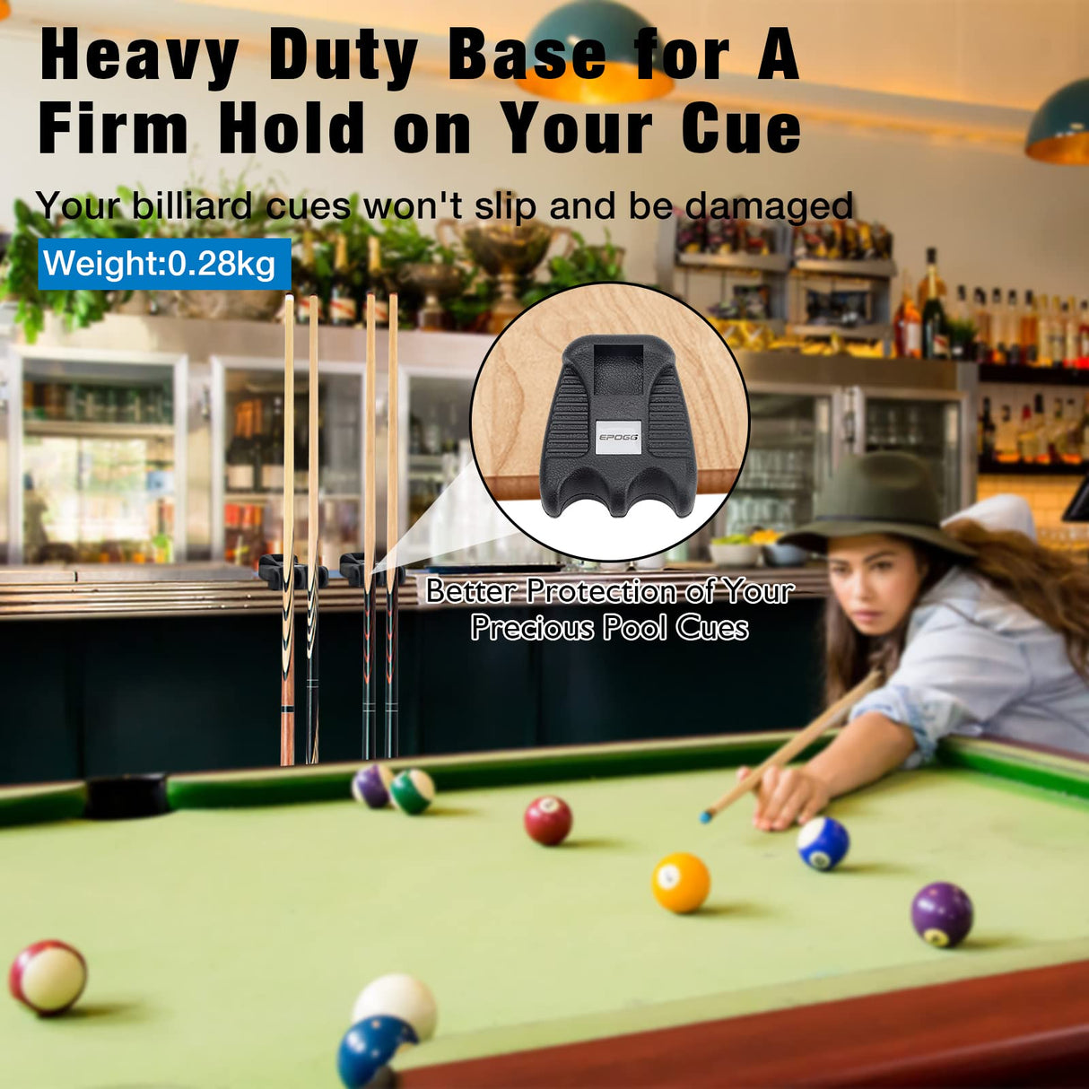 EPOGG Cue Rest - Portable Weighted Billiard Cue Rack with Chalk Holder (2 Holes) EPOGG