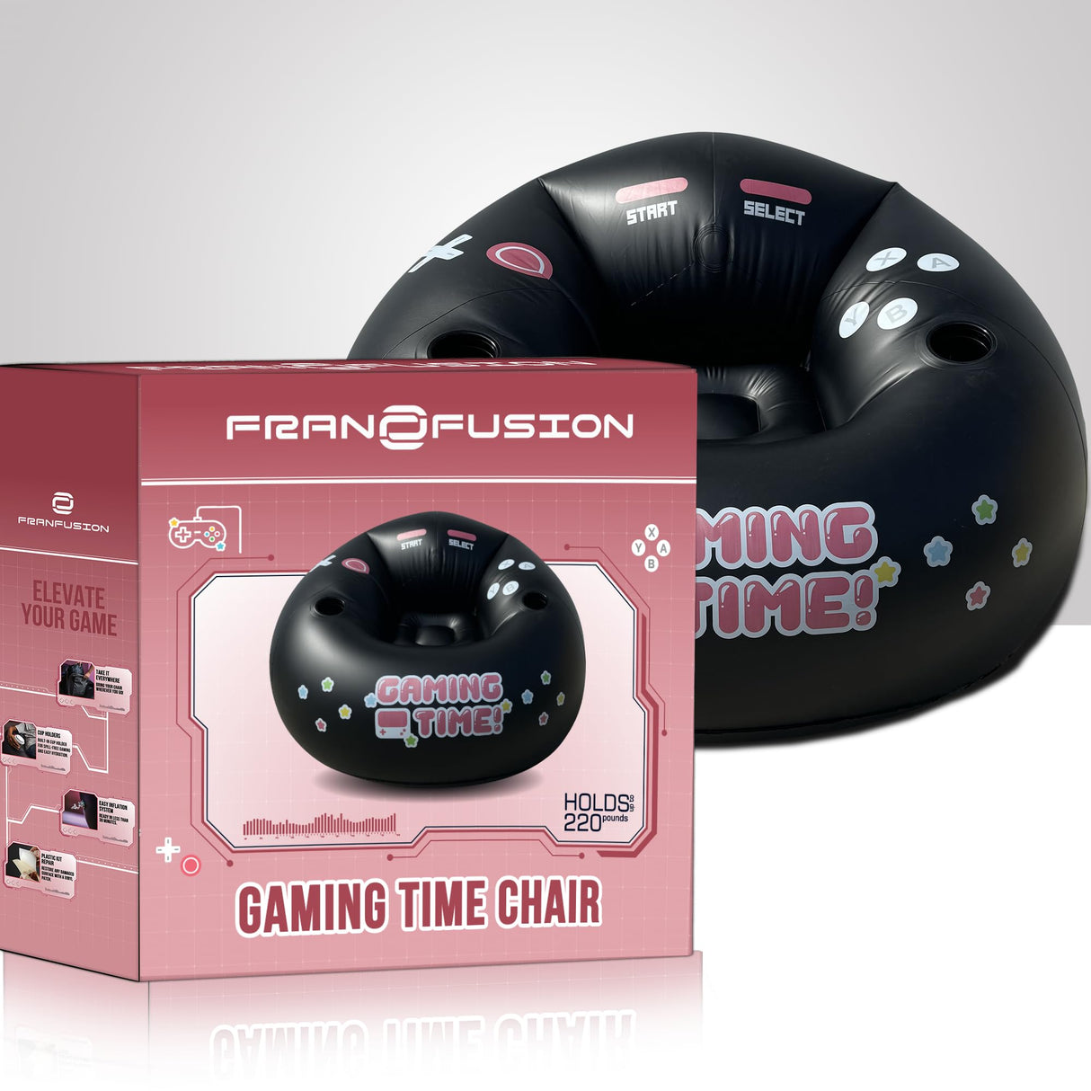 Inflatable Gaming Chair for Kids & Teens with Cup Holders and Side Pocket - This Air Gaming Bean Bag Chairs for Kids is The Perfect Furniture for Gamer Room Decor - Perfect Gaming Stuff for Boys 4-12 FranFusion