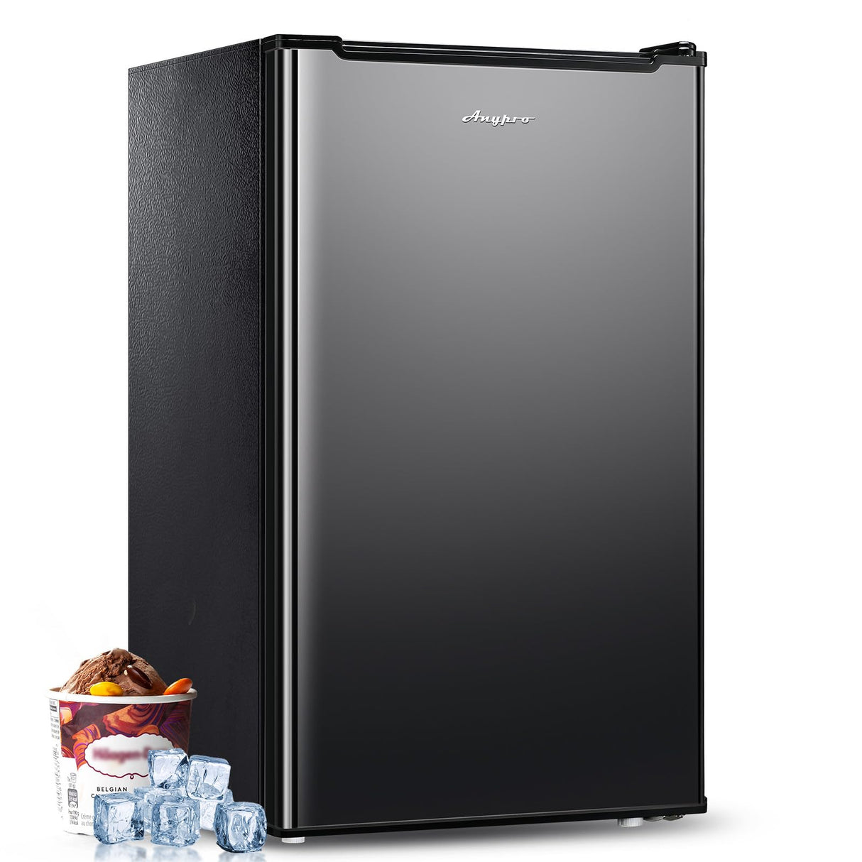 Anypro Compact Mini Upright Freezer 3 Cu.Ft with 3 Pull-down Drawer Doors and Adjustable Thermostat, Single Door Small Deep Standing Freezer Rapid Cooling for Home, Office, Dorm, Garage, Black Anypro