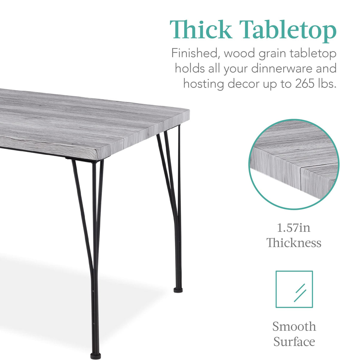 Best Choice Products 5-Piece Metal and Wood Indoor Modern Rectangular Dining Table Furniture Set for Kitchen, Dining Room, Dinette, Breakfast Nook w/ 4 Chairs - Gray Best Choice Products