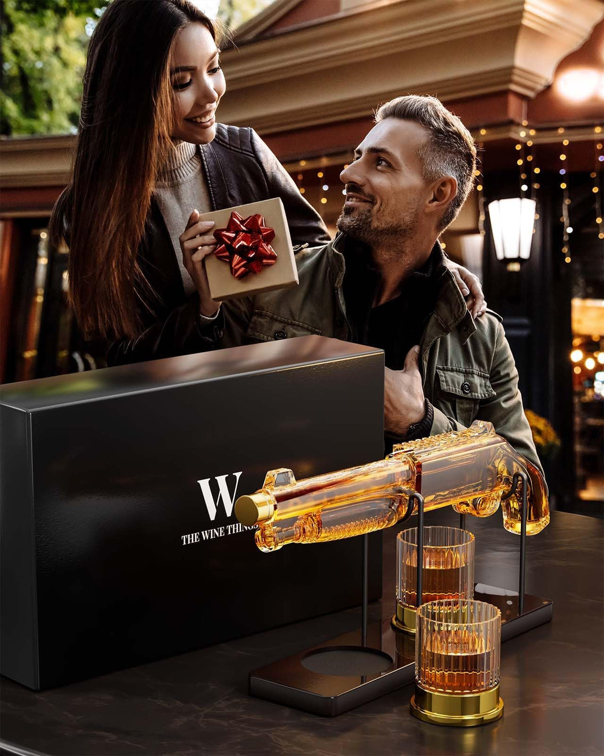 Whiskey Decanter Sets for Men, 20.3 Oz Decanter Set with 2 Glasses, Gifts for Men, Him, Dad, Brother, Christmas Birthday Gift Ideas from Daughter Son, Cool Liquor Dispenser for Home Bar The Wine Things