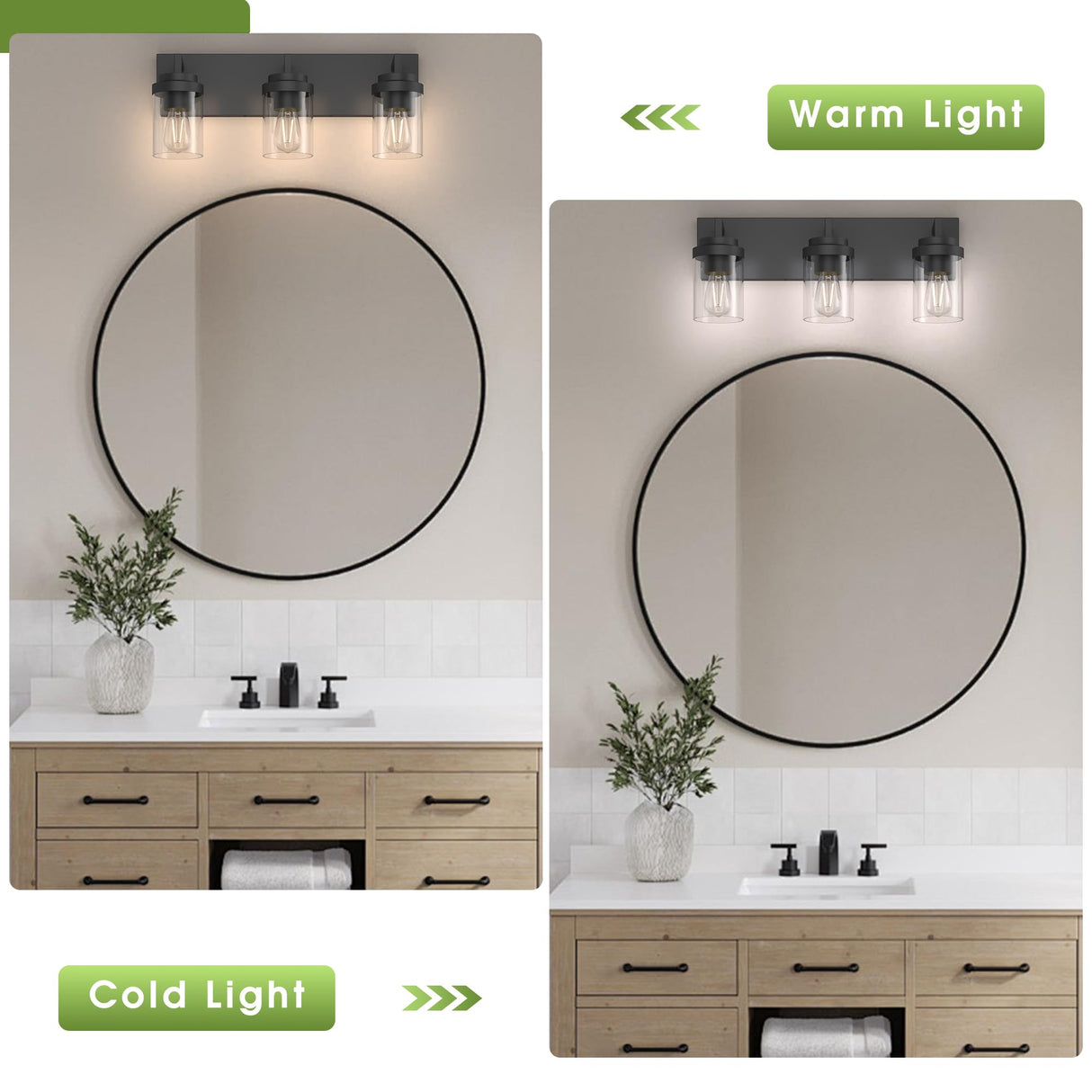 Espird Bathroom Vanity Light, 3 Light Matte Black Vanity Lights with Clear Glass Shade, 22in Modern Wall Sconces, Bathroom Lighting Fixtures Over Mirror for Living Room Espird