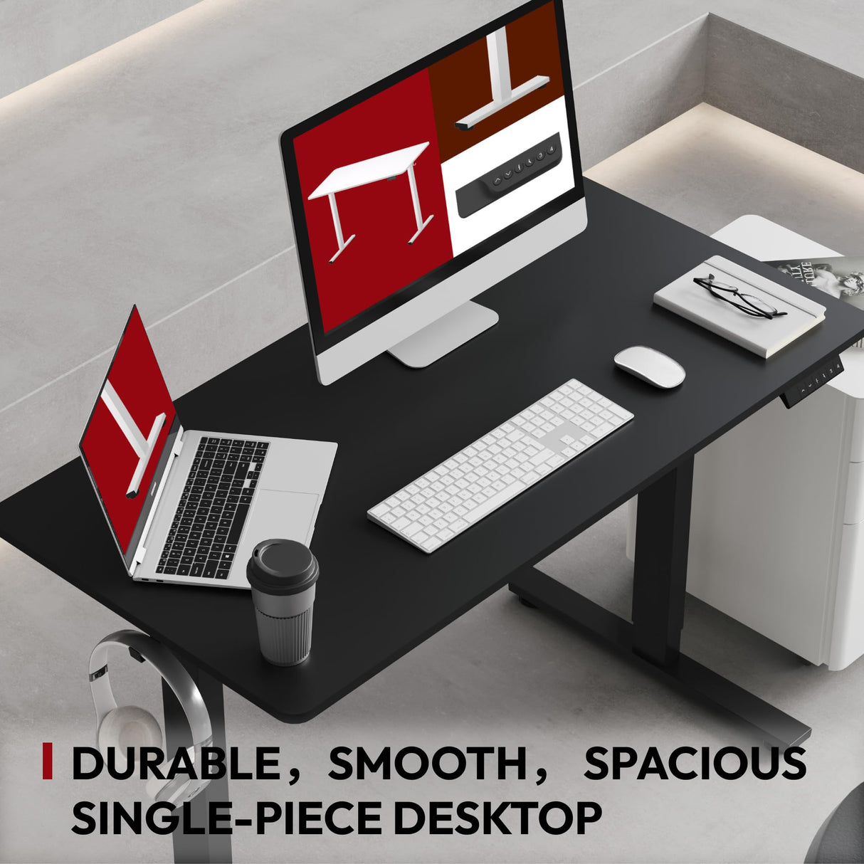 SANODESK Electric Standing Desk 40 x 24 Inches Whole-Piece Desktop Height Adjustable Stand Up Desk w/6-Button Controller Ergonomic Computer Desk for Home Office, Black Frame + Black Tabletop SANODESK