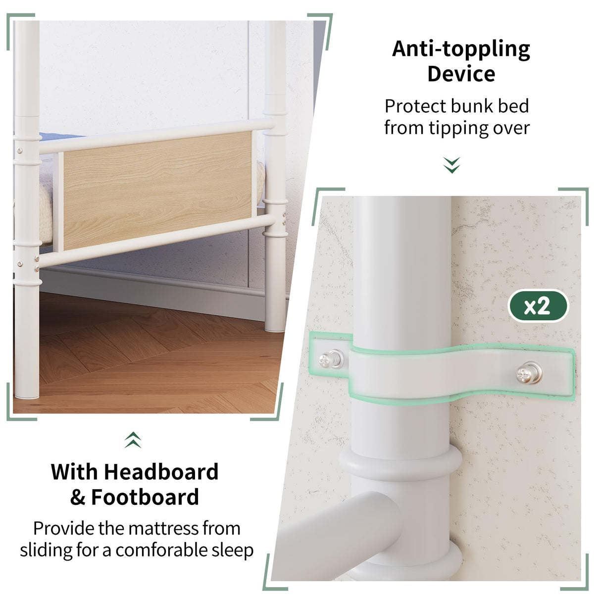 Jocoevol Metal LED Bunk Bed Twin Over Twin with 2 Storage Drawers, USB Charging Station, Industrial Bunkbeds Heavy Duty Bed with Safety Guardrail and Ladder, No Box Spring Needed, White Jocoevol