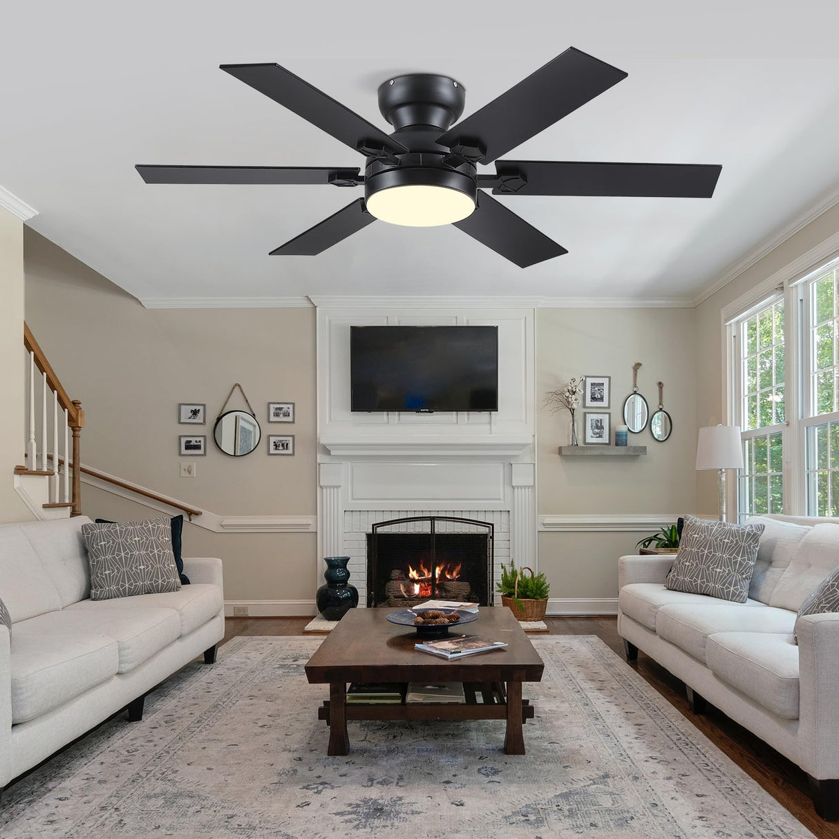Goniyado 52" Low Profile Ceiling Fans with Lights and Remote,Black Outdoor Ceiling Fans with Quiet DC Motor, Dimmable 6 Speeds Reversible,Modern Flush Mount Light Fans for Living Room Patio Kitchen Goniyado