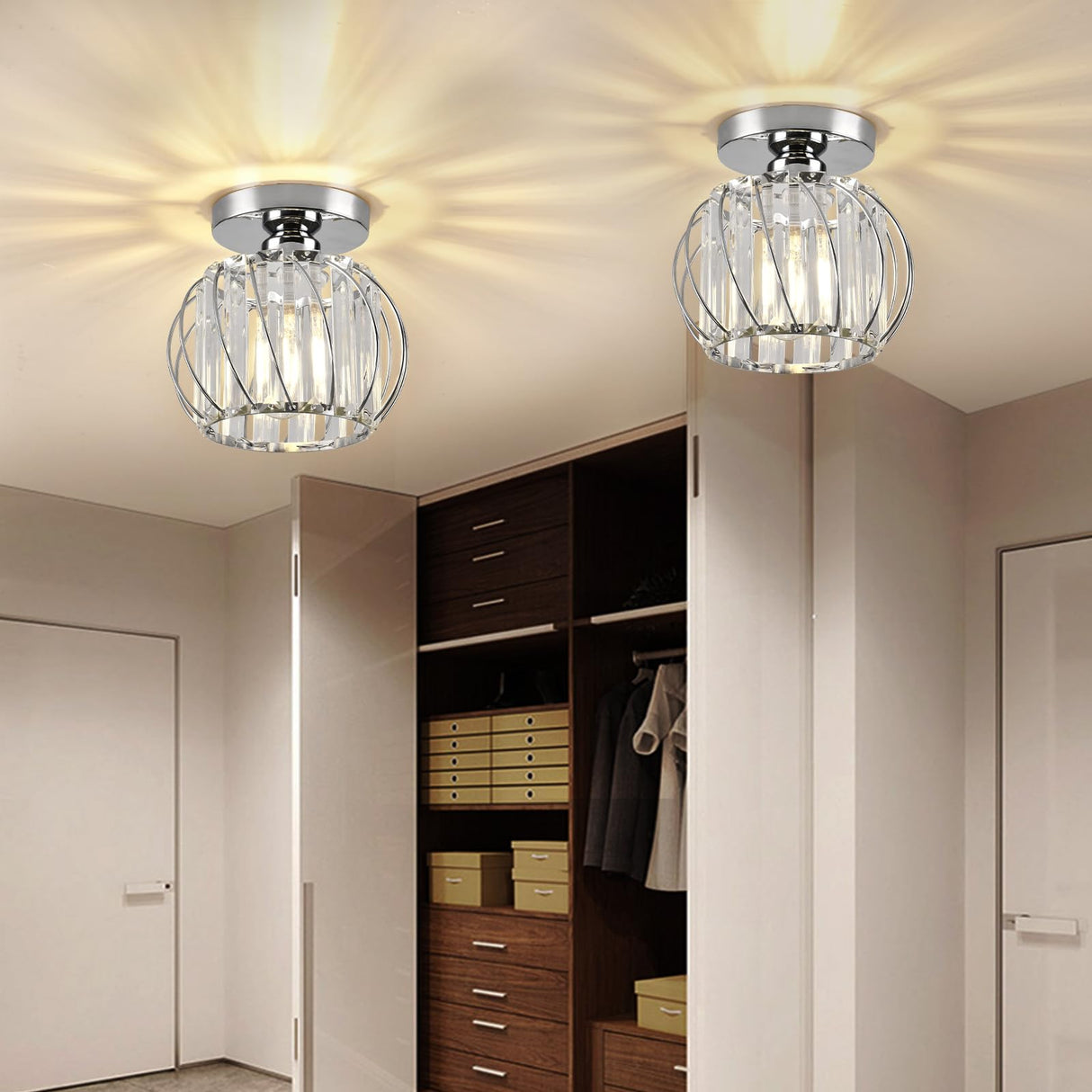 ZtuoYong Crystal Ceiling Light, Crystal Semi Flush Mount Ceiling Light Silver Crystal Chandelier for Kitchen Hallway Entrance Balcony Dining Rooms Living Rooms Bar Farmhouse … ZtuoYong