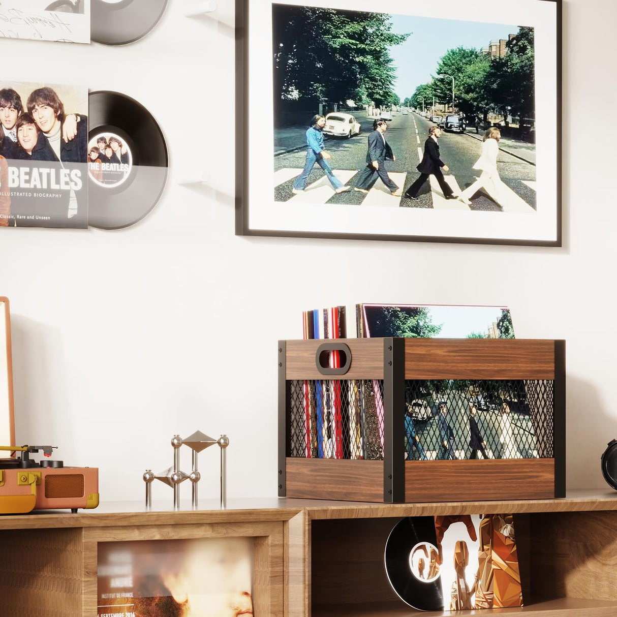 X-cosrack Vinyl Record Storage Crate, Wooden LP Album Shelf Vinyl Storage Cube Organizer Box X-cosrack