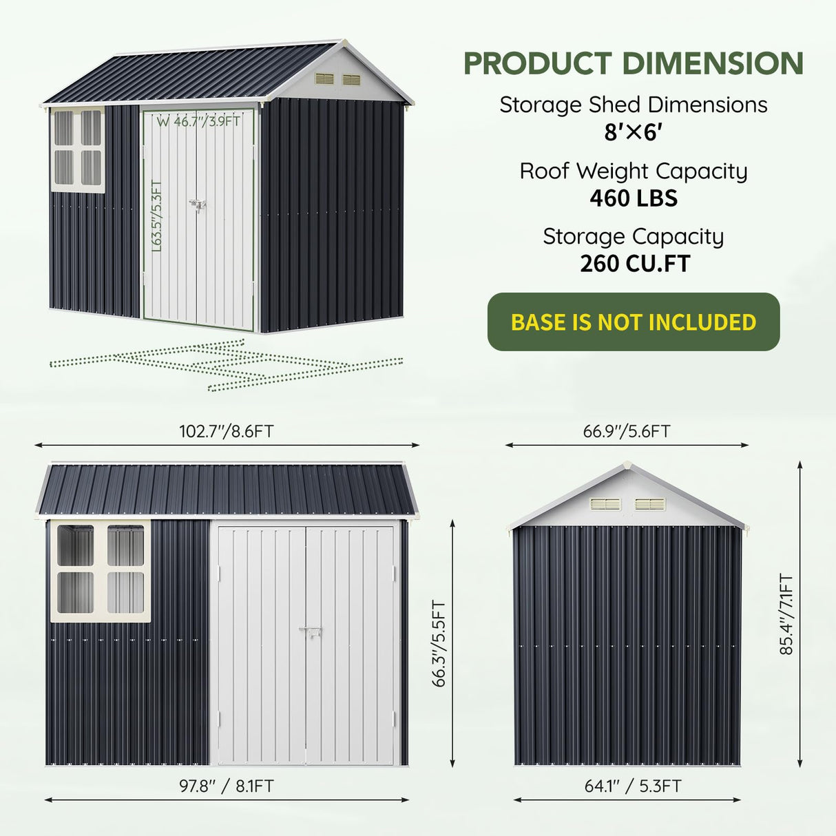 Grovellis 8x6 FT Outdoor Metal Storage Shed with Clear Window, Lockable Single Door, Weather-Resistant Garden Tool Shed for Backyard, Patio, and Lawn Equipment, Night Blue Grovellis