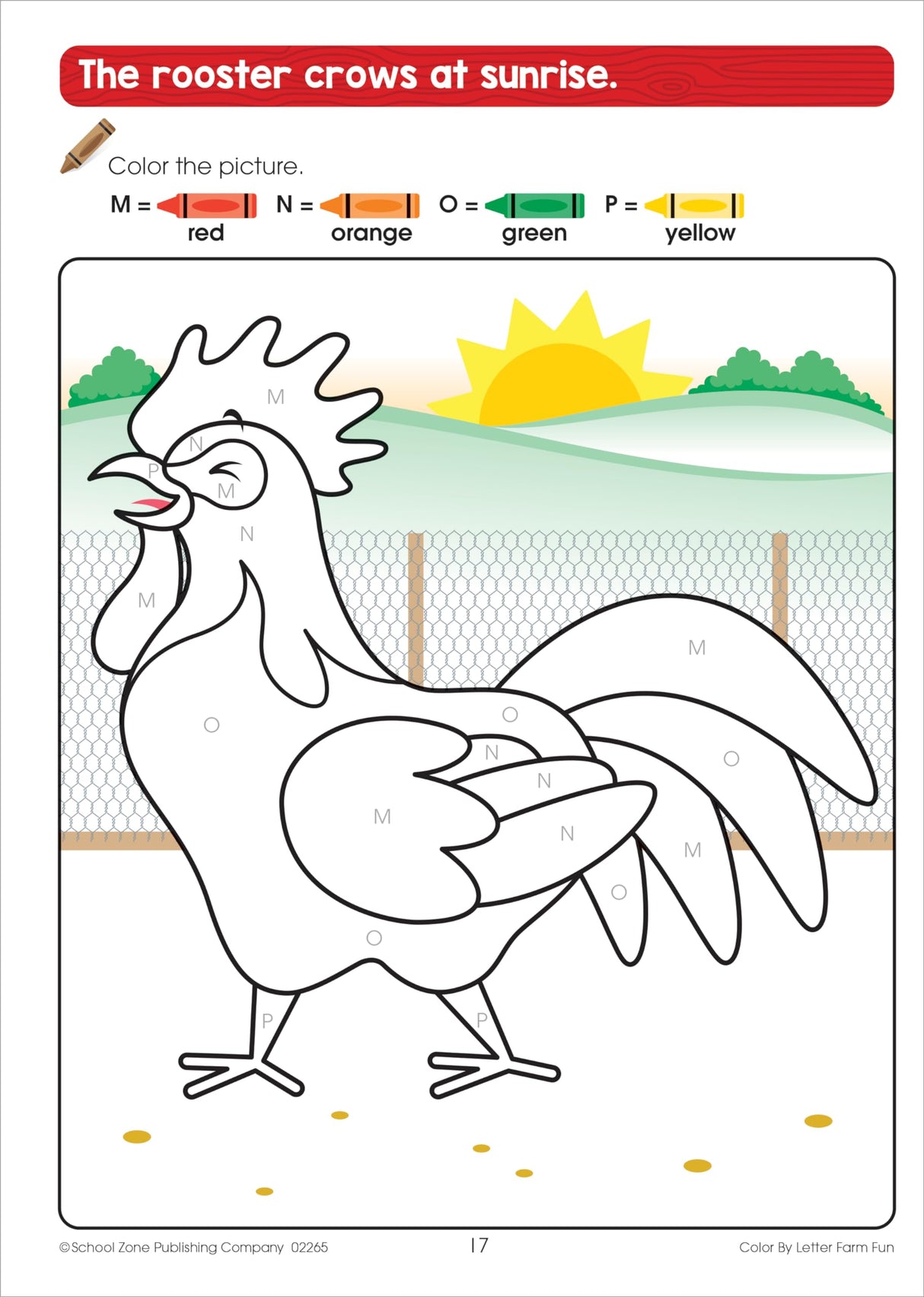 School Zone Color by Letter Farm Fun Workbook: 64 Pages, Preschool, Kindergarten, 1st Grade, ABC's, Alphabet, Color Skills, Coloring, Matching, Farm Animals, Ages 4-6 (Activity Zone Book Series) School Zone
