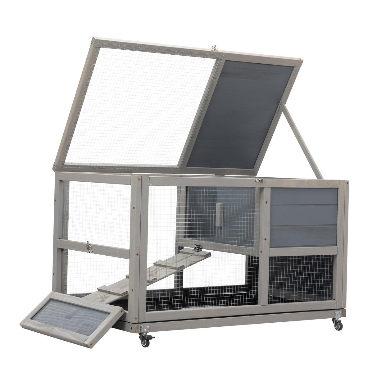 COZIWOW Fashion Wooden 36Inches Rabbit Hutch Outdoor with Wheels Bunny Cage Indoor Durable Rabbit Cage with Removable Tray, Openable Roof, Anti-Slip Ramp for Small Bunny Rabbit (Grey) COZIWOW
