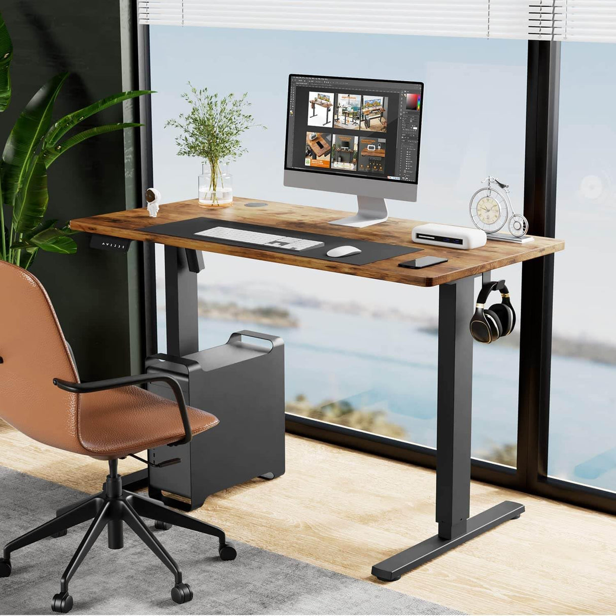 NicBex Home Office Desk 55" x 23" Electric Height Adjustable Standing Desk Computer Desk Office Desk, Sit to Stand Ergonomic Computer Desk Adjustable Desk, Brown NicBex